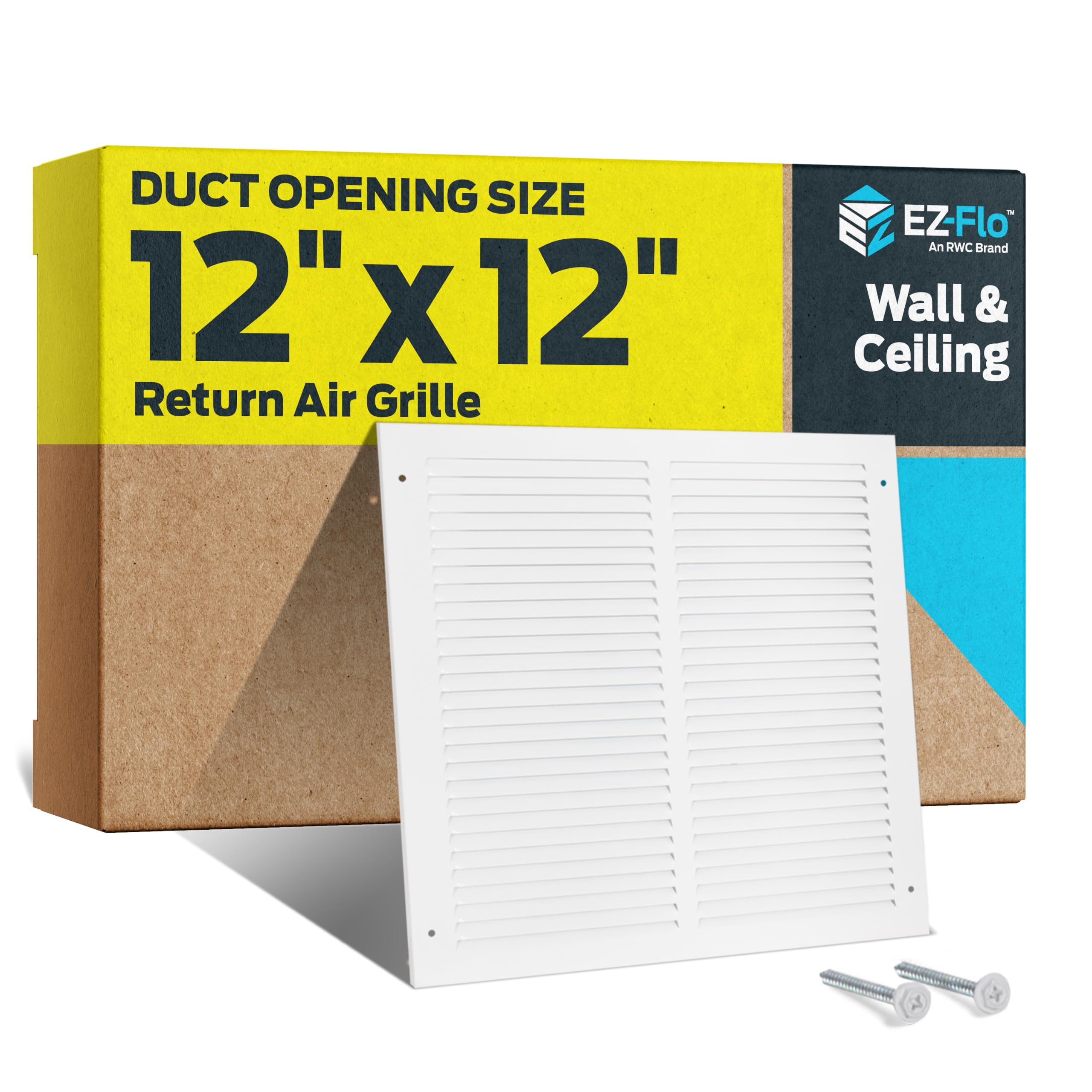 Photo 1 of EZ-FLO 12 x 12 Inch (Duct Opening) Return Air Vent Cover for Wall or Ceiling, Solid Steel Return Air Grille, HVAC Vent Cover, White, 61627