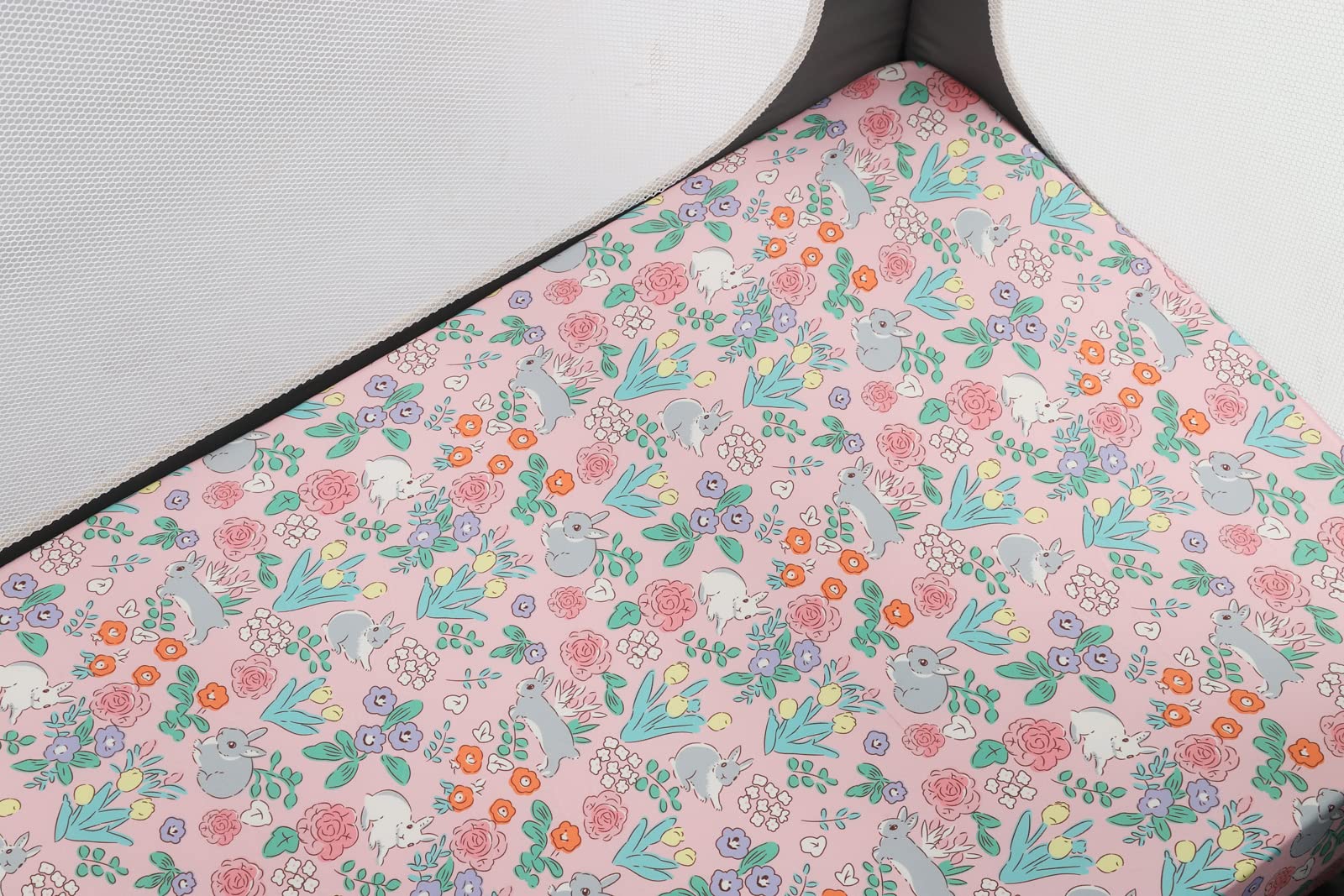 Juego de sábanas para moisés, paquete de 3 (32 x 19 pulgadas) compatible con Mika Micky, Baby Delight, colchón Dream On Me, tejido de jersey ultra suave y flexible para bebés, floral, conejo