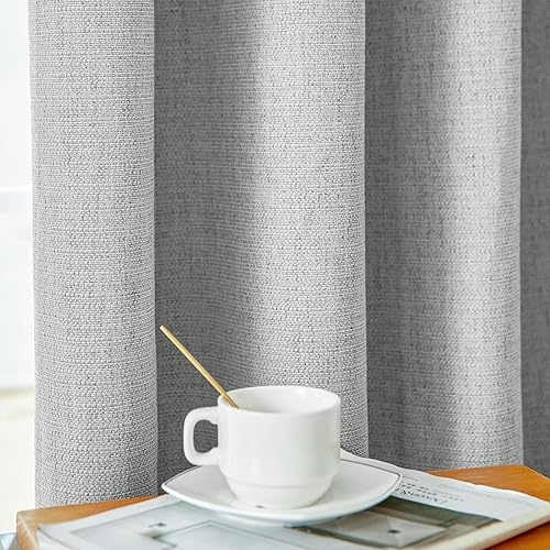 Miniatura 8 de Cortinas grises 100% opacas para dormitorio, cortinas texturizadas de lino gris claro con aislamiento térmico para habitación de invitados de 84