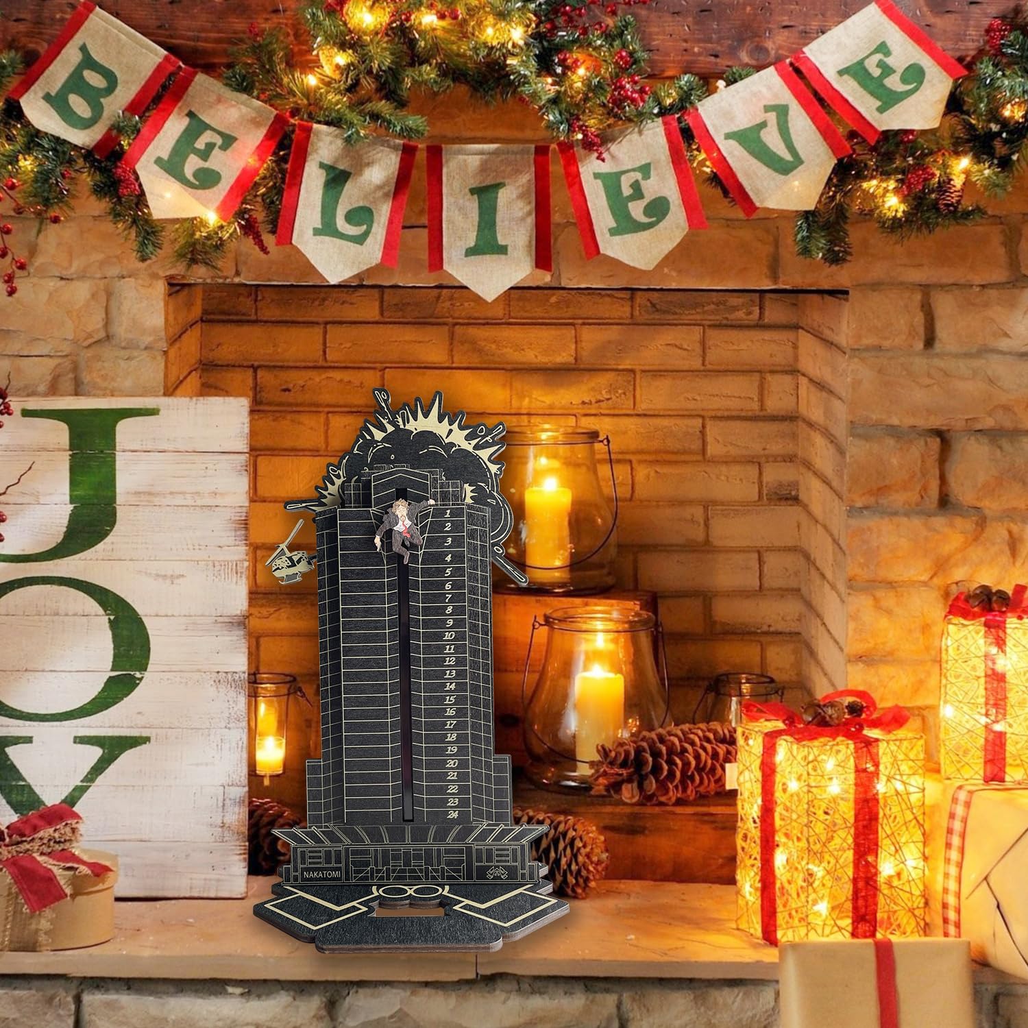 2023 NIEUWE kerst adventskalender tafelblad decoraties, houten die-hard adventskalender en hanger, HansGruber valt eraf interactieve adventskalender, grappig cadeau for vrienden (Color : Calendar B O