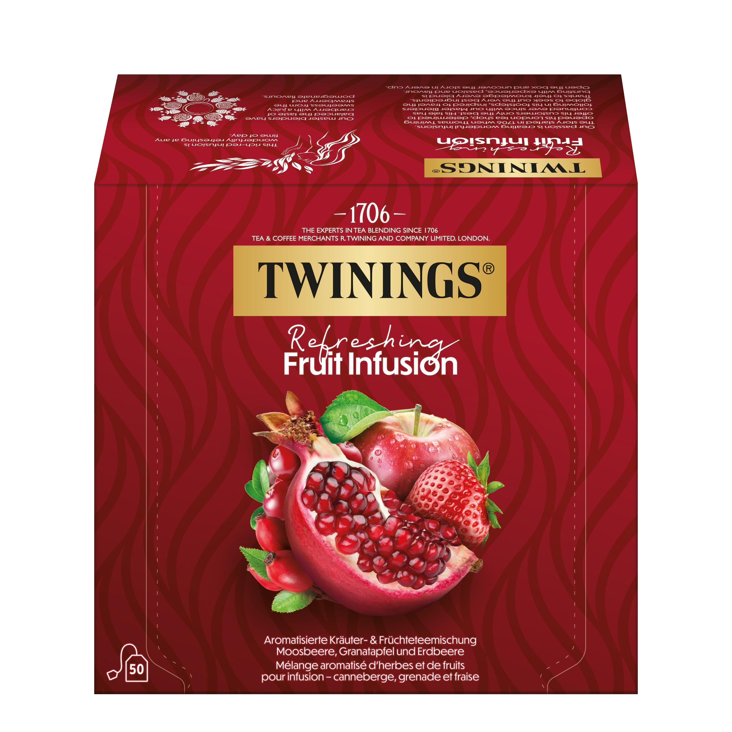 Twinings Früchte-Tee REFRESHING FRUIT INFUSION - Früchtetee vollmundig & fruchtig im Beutel mit Moosbeere, Granatapfel & Erdbeer (50 Teebeutel, 100g)