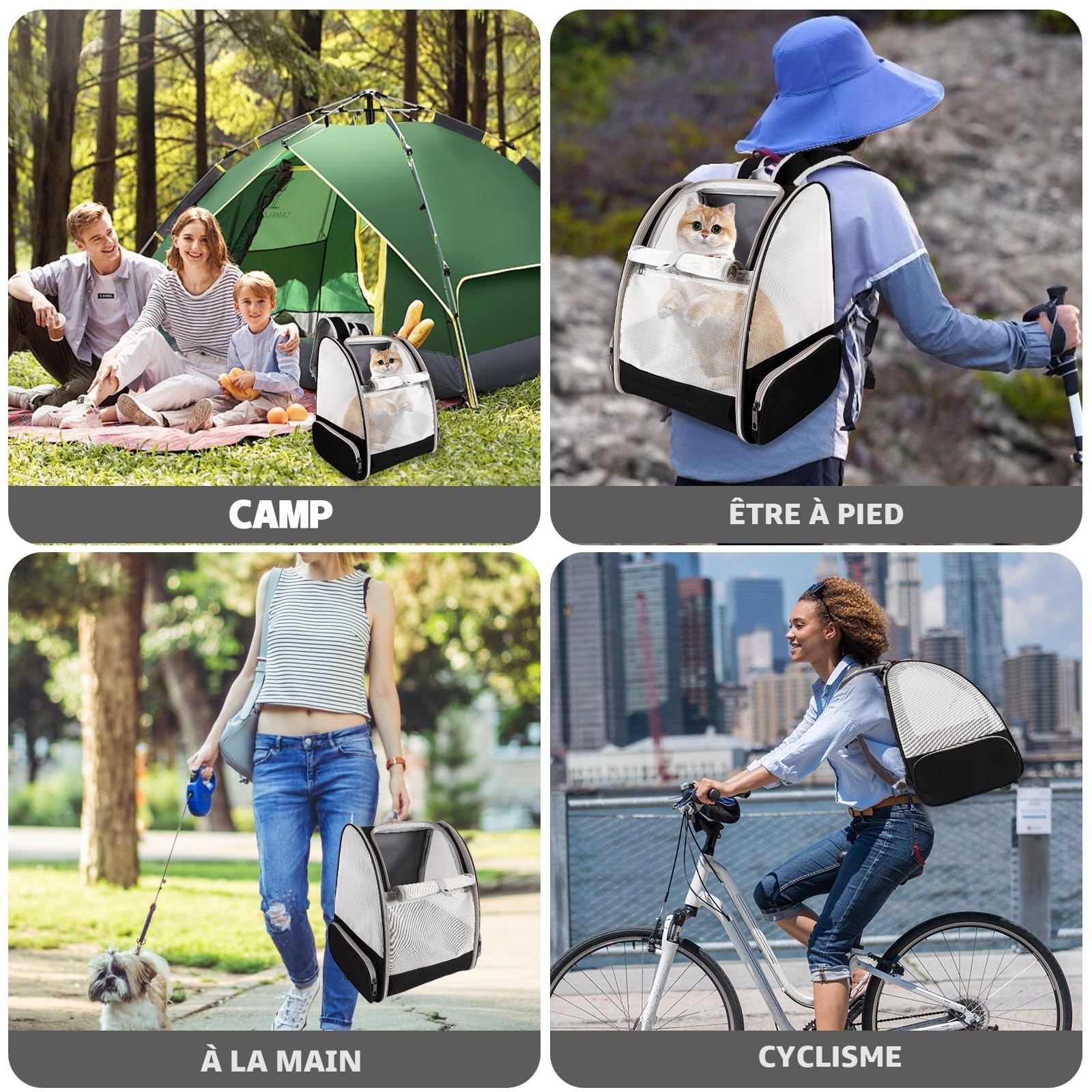 Sac à dos de transport pour chat, sac de transport pour animaux approuvé par les compagnies aériennes pour petit chien, chat, chiot, lapin, design en maille ventilée pour sac de randonnée, camping et