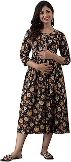 HENAL Women's Cotton Maternity Dress Pregnancy Casual Long Sleeve Dual Zipped for Feeding Nursing Maternity Comfort Dress ...