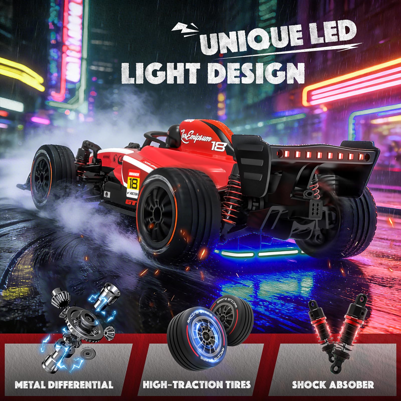YESHIN 1:14 Scale Ferngesteuertes Auto RC Formula Auto - 4WD Offroad mit 36 km/h, für Erwachsene, Realistisches High-Speed Rennspielzeug,mit 2 wiederaufladbaren 1500-mAh-Akkus