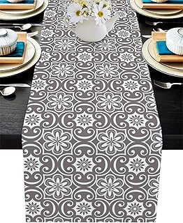 Runner da tavola in iuta, lunghezza 108 cm, motivo floreale barocco, monocromatico vittoriano antico ornamenti grigi, antiscivolo per feste in campagna, cene in casa, cucina, decorazioni per matrimoni