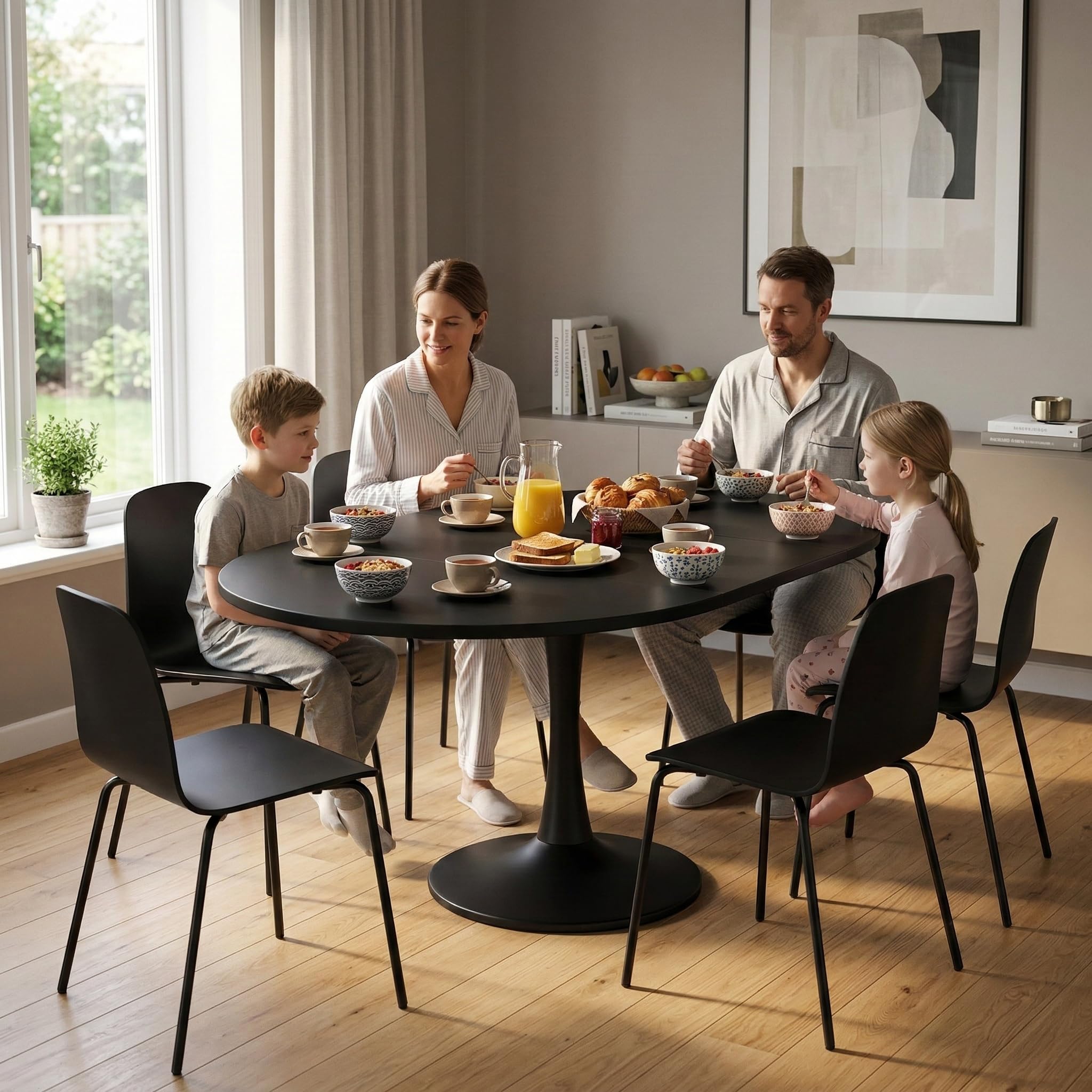 Tavolo da pranzo rotondo estensibile, 100/140 x 40 x 75 cm, tavolo da cucina per 2-6 persone, tavolino ausiliario/tavolo da pranzo - piano in legno e gambe in ferro, tavolo rotondo/tavolo