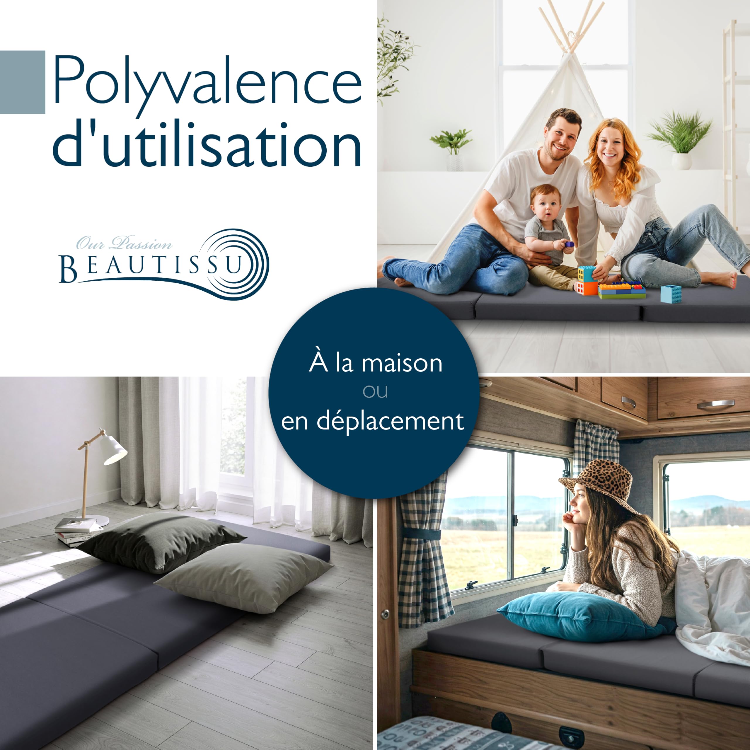 Beautissu Matelas Pliable 1 Personne Adulte 60x190 cm - Mousse Chauffeuse 1 Place Matelas de Sol Camping Pliant Futon Voyage Lit d'Appoint Anthracite – Campix