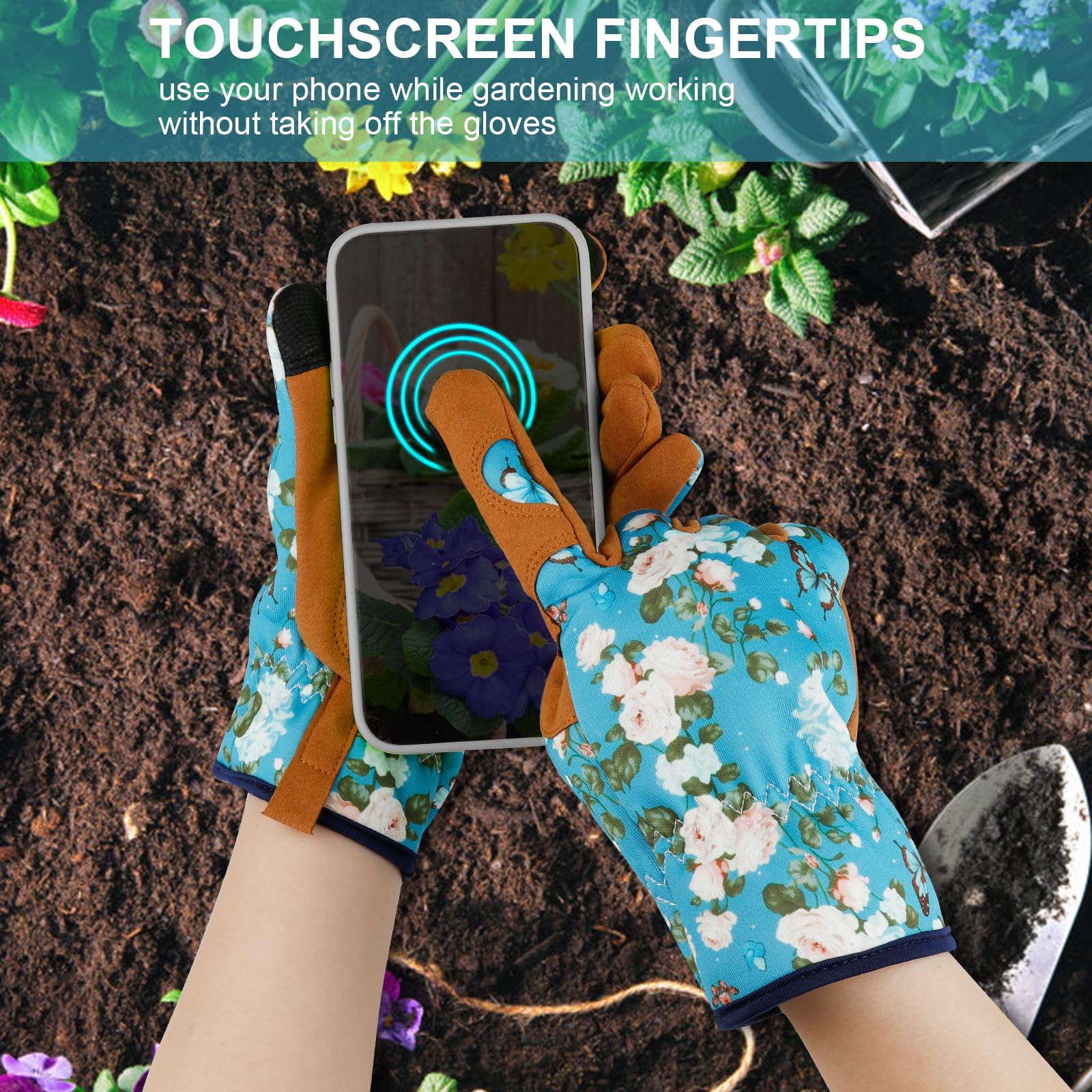 Gants de jardinage en cuir pour femme - Anti-épines - Pour écran tactile - Cadeau - Fleurs - Taille M