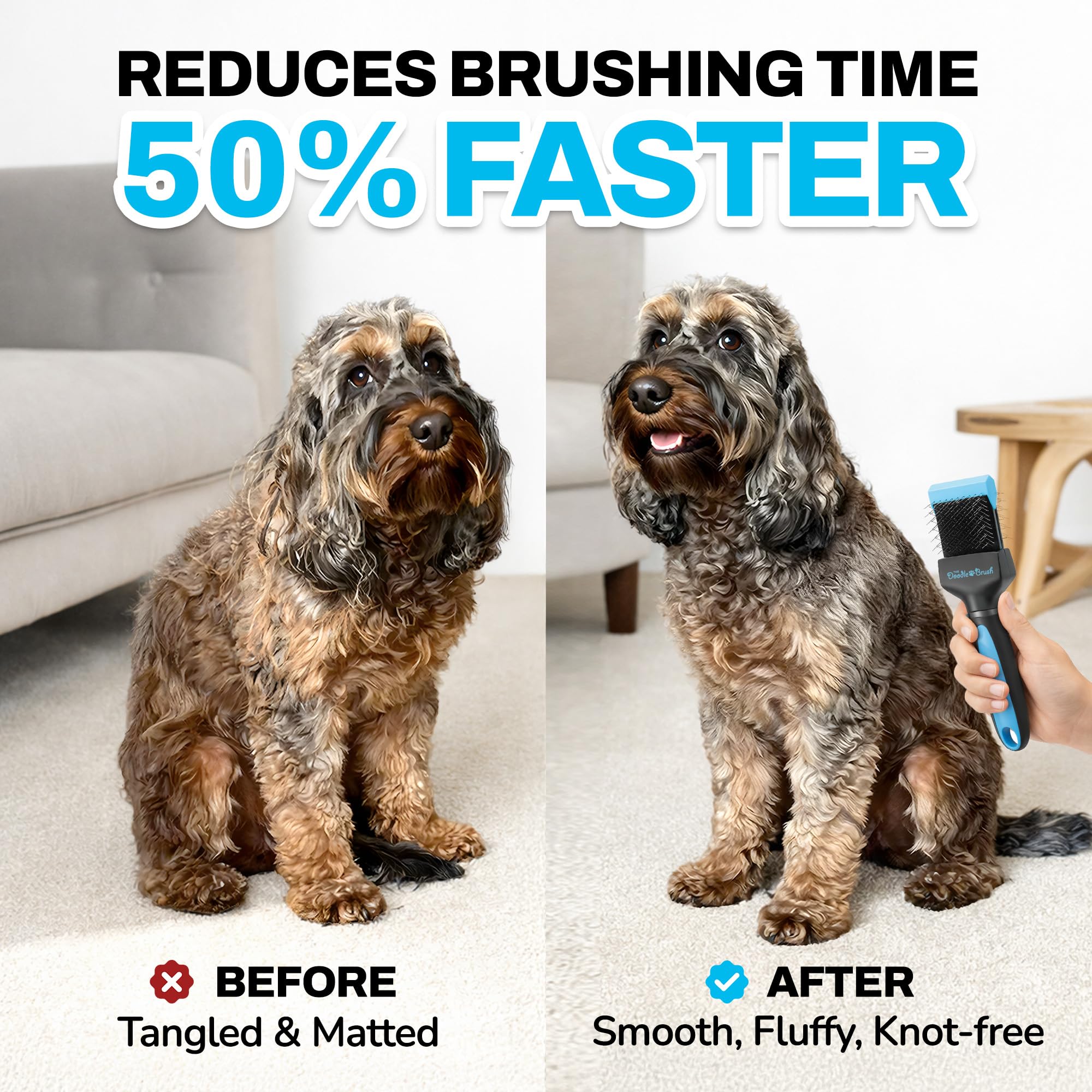 The Doodle Brush Brosse Lissante Tête Simple pour Chiens Slicker | Démêle les Nœuds, Longues Épingles, Tête Flexible, Manche Ergonomique, Pour Doodles, Toilettage Quotidien