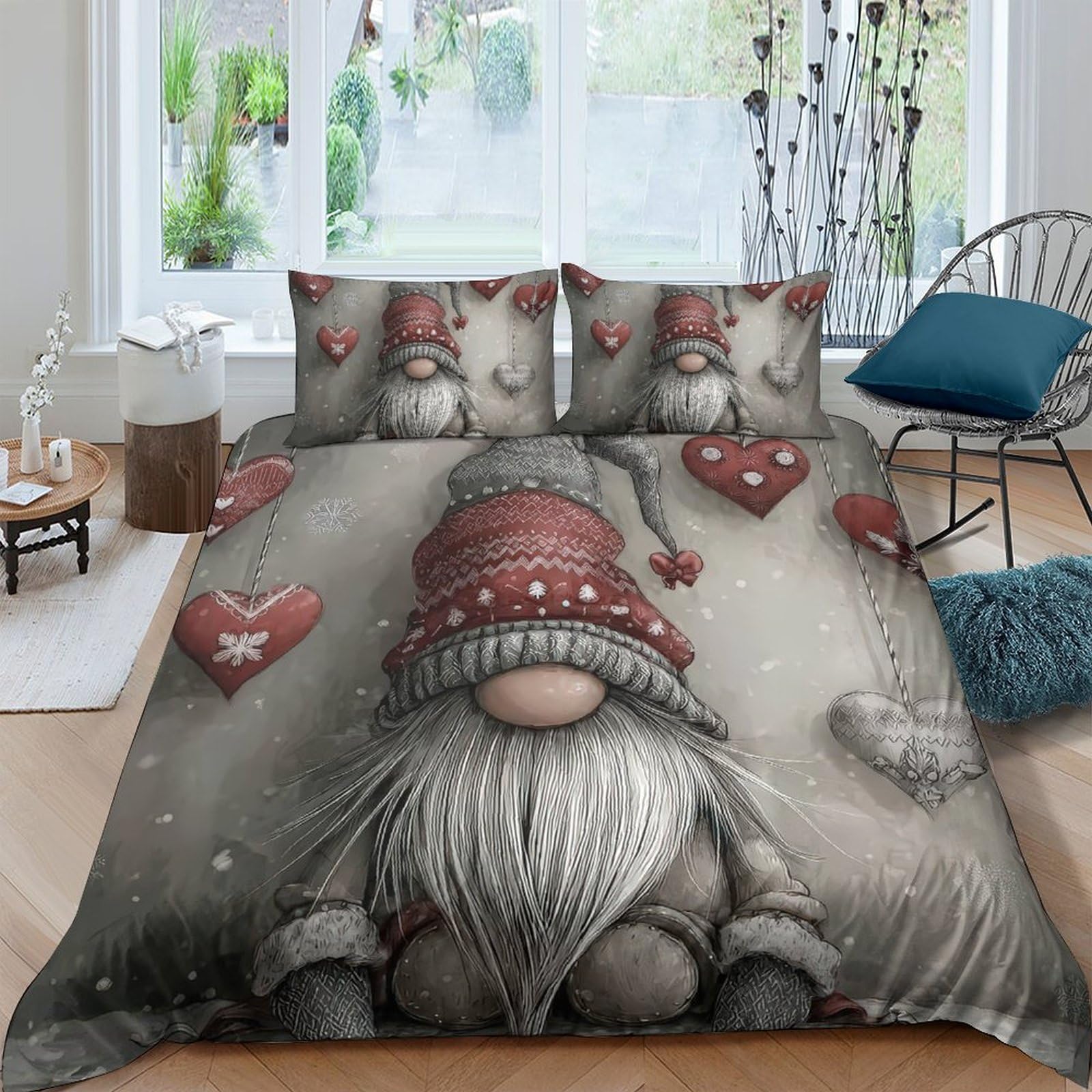 Ctjqhvkz Style-9 3D Printed Nordic Gnome Fitted Sheet Microfiber Soft Red Heart Bed Sheet For Bedroom Guest Room Mattress Protection Single（135X200cm）
