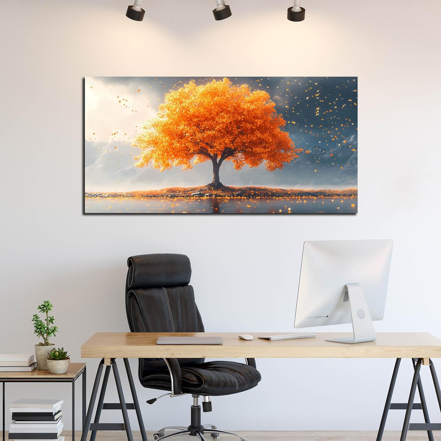 Zoyotago Large Tree of Life Wall Art for Living Room Bedroom Office Orange Tree Fall Landscape Picture Modern Artwork Canvas Prints Decor 29x59 Inch