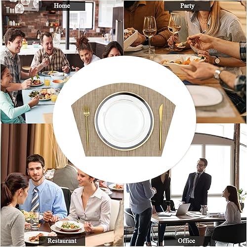 Miniatura 8 de SHACOS Juego de 5 manteles individuales en forma de cuña con centro de mesa, redondos, tamaño grande, lavables, para mesa de comedor, reversibles,