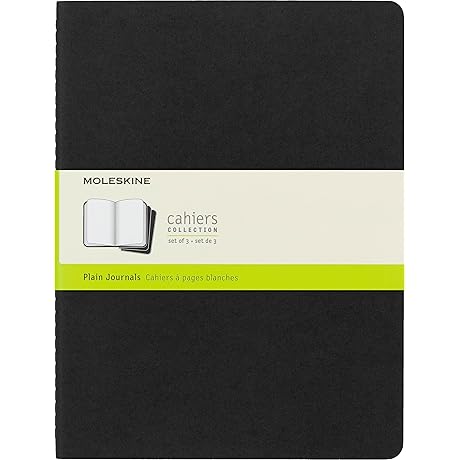 Moleskine Cahier Journal, Unruled, XL (7.5" x 9.5") Plain/Blank, Black, 120 Pages (Set of 3)