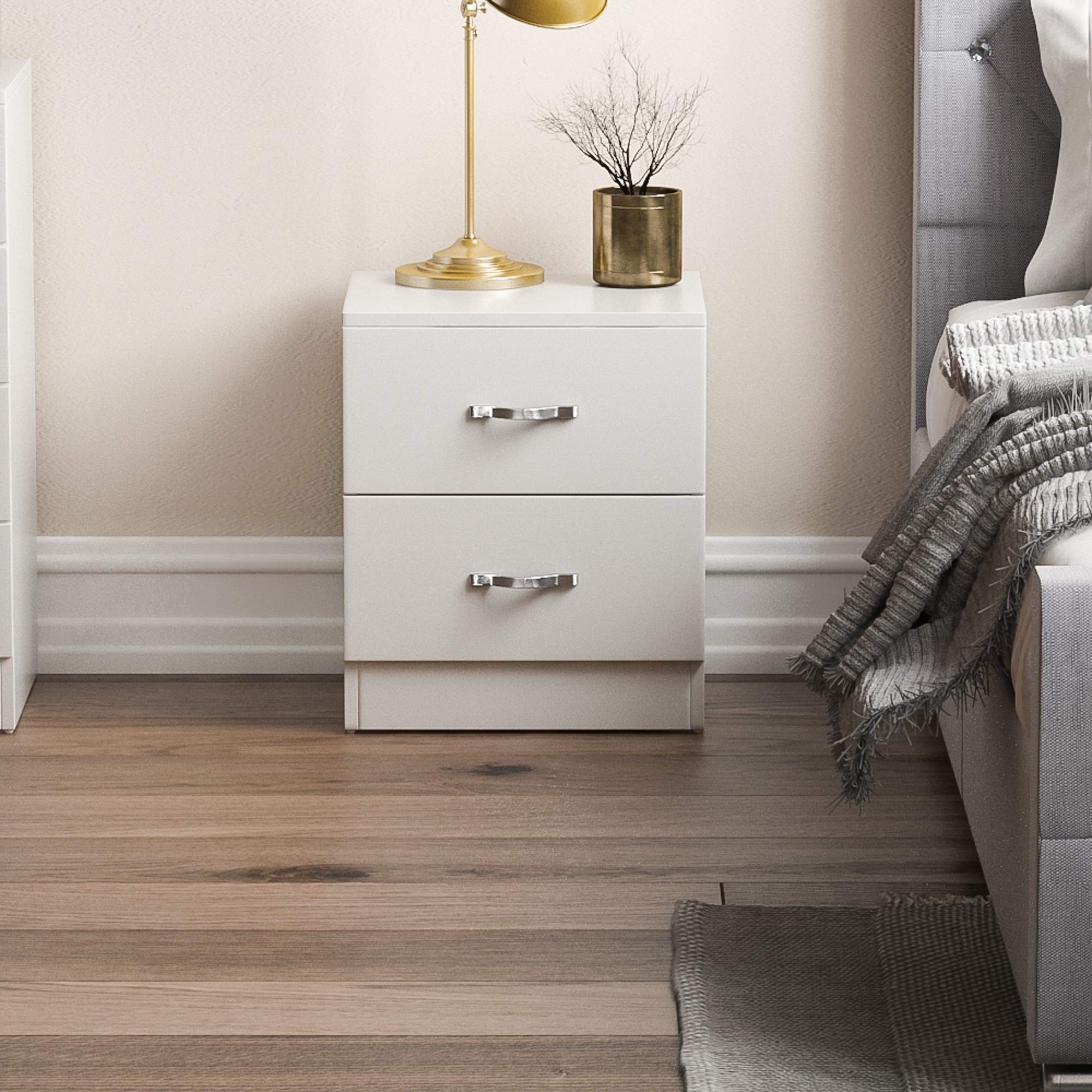 Vida Designs White Bedside Drawer, Bedside 2 Drawer, Bedside