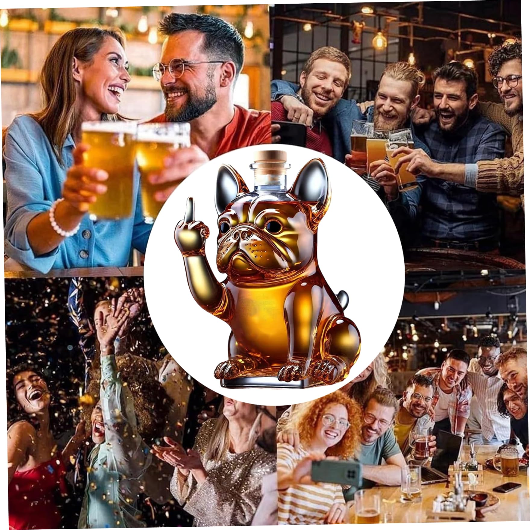 Bouteille de whisky, 7x5x5 pouce bouteille de liqueur bouledogue française drôle montrant son majeur en verre transparent en verre bouteilles whisky pour le vin, tequila
