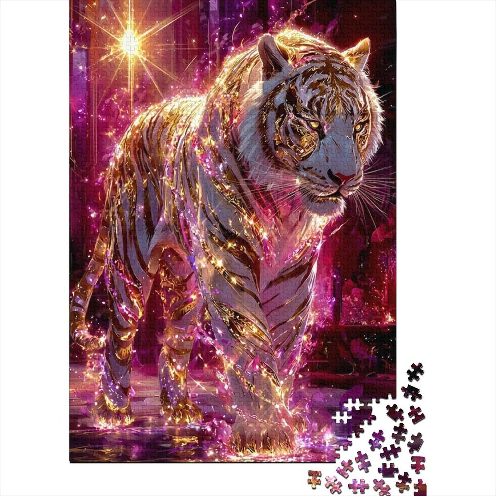 white tiger 1000 piece jigsaw puzzle paperboard adults vibrant purple glow art puzzle game for family wall art decor stress relief activity