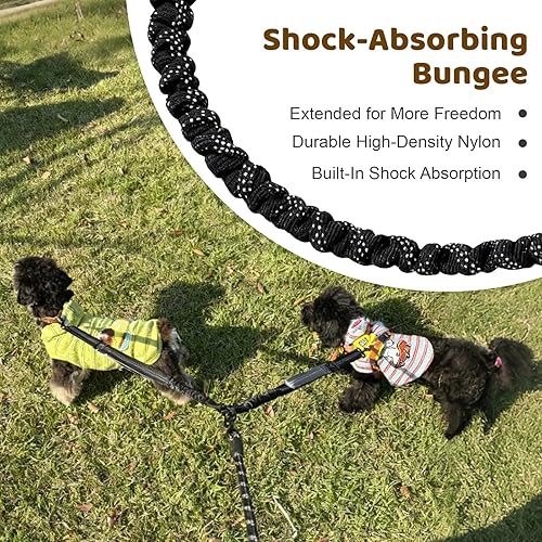 Miniatura 5 de Correa doble para perro, divisor sin enredos para dos perros, acoplador con cuerda de plomo larga ajustable, asas de control dual, elástico