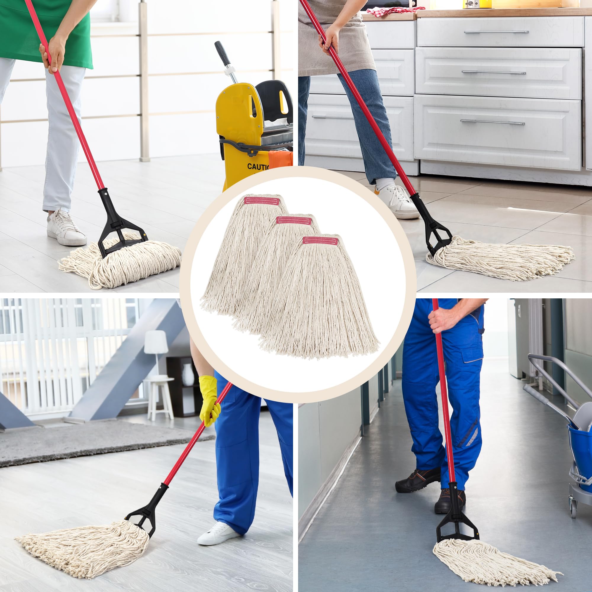 Matthew Cleaning - Juego de 3 trapeadores de algodón de 20 onzas, repuestos de fregona de cuerda de algodón resistente, mezcla universal para diadema, repuesto de cabezal de fregona para el hogar, uso