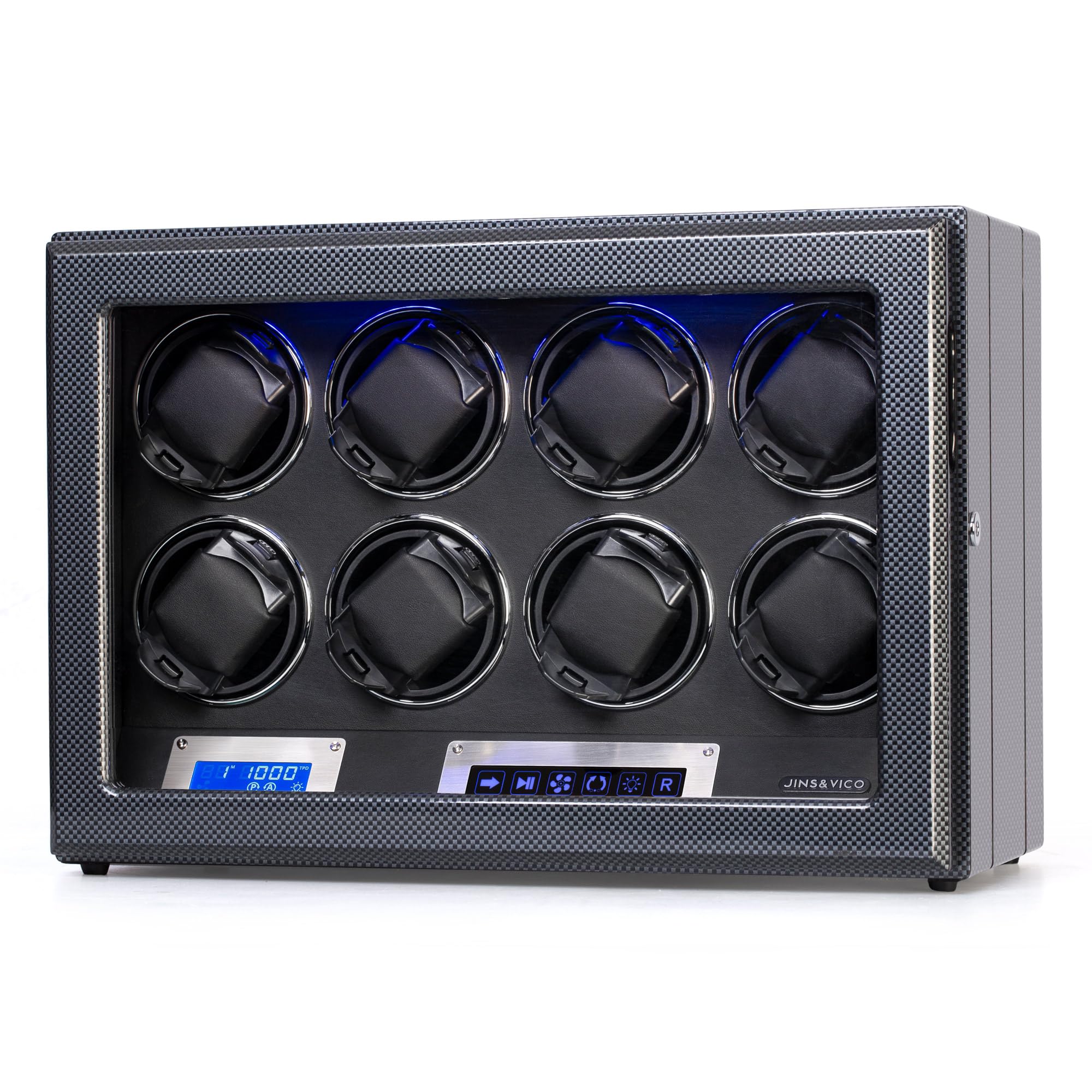 Uhrenbeweger für 8 Automatikuhren, abschließbare Wickler mit verstellbaren [Upgraded] Uhrenkissen, LCD-Touchscreen-Display und integrierter Beleuchtung