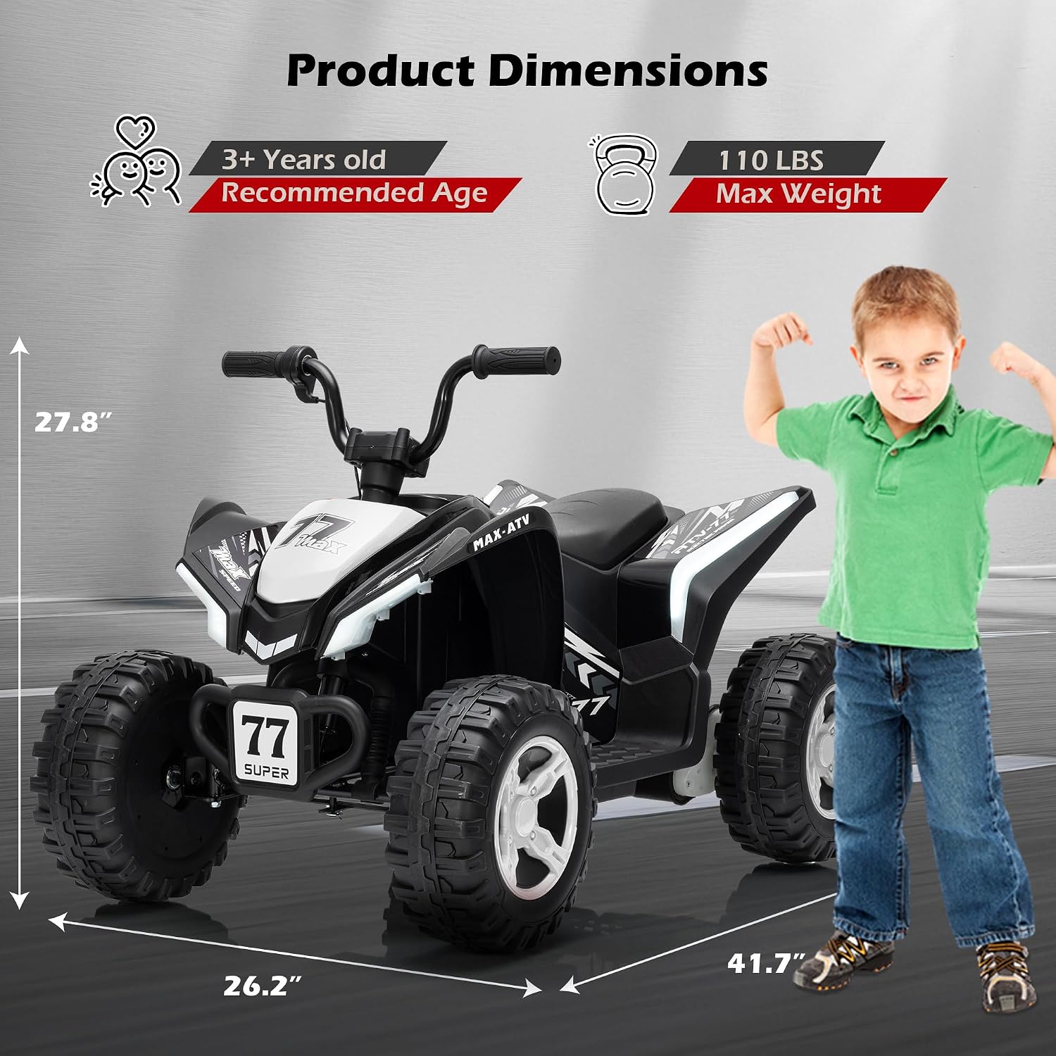 Kids ATV 4 Wheeler, 24V 2 Seater Electric ATV with 110lb Weight Capacity, Kids Quad Ride on Toy w/Bright LED Lights, Spring Suspension, Music