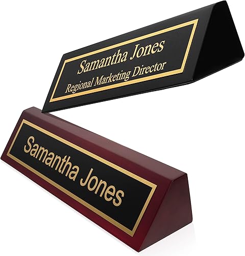 Miniatura 3 de Providence Engraving Placa de nombre de escritorio de madera personalizada para oficina, grabado láser personalizado con soporte para tarjetas de