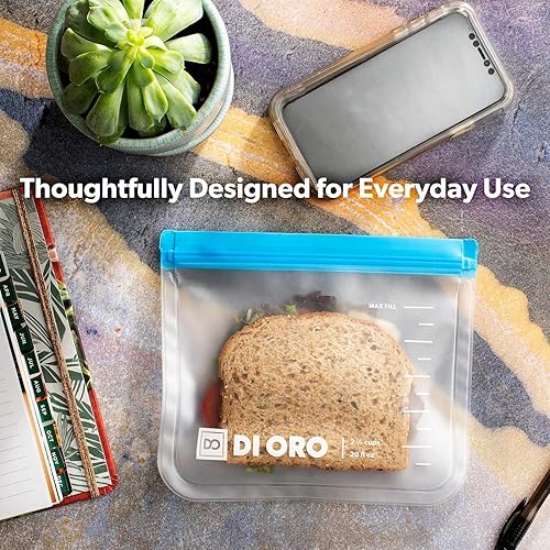 Miniatura 5 de DI ORO Bolsas reutilizables para almacenamiento de alimentos, bolsas para sándwich aptas para congelador, bolsas con cierre hermético para