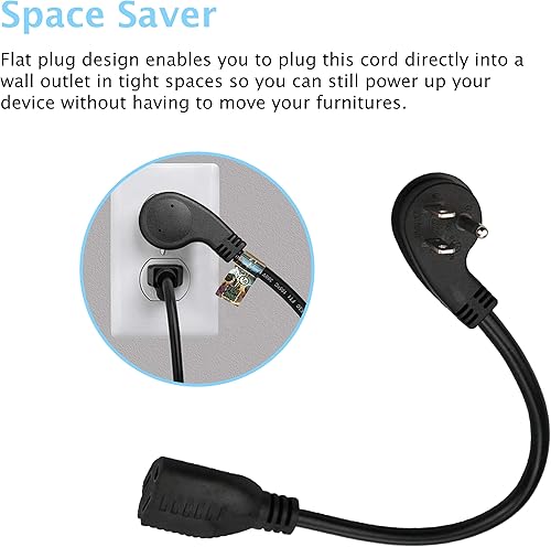 Miniatura 7 de Cable de extensión corto de enchufe plano, ángulo recto de 3 puntas, 1625 vatios, 16 AWG, 13 amperios 125 voltios, certificación UL, paquete de 5