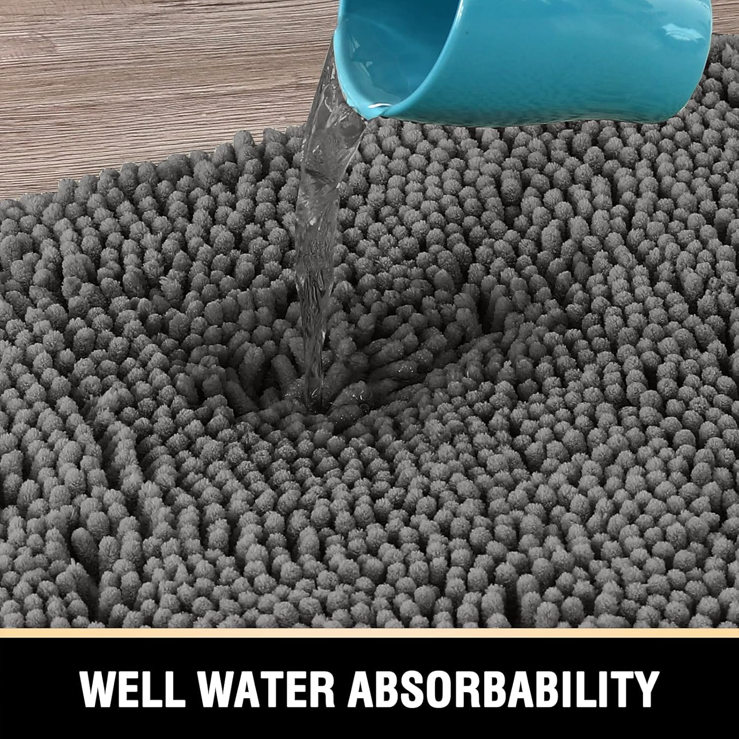 H.VERSAILTEX Bath Mat Bath Rug for Bathroom Luxury Chenille Bathroom Rug Mat Extra Soft and Absorbent Microfiber Shaggy Rugs Non Slip Rug Quick Dry Bath Mat Washable, 24 x 47 Inches, Grey
