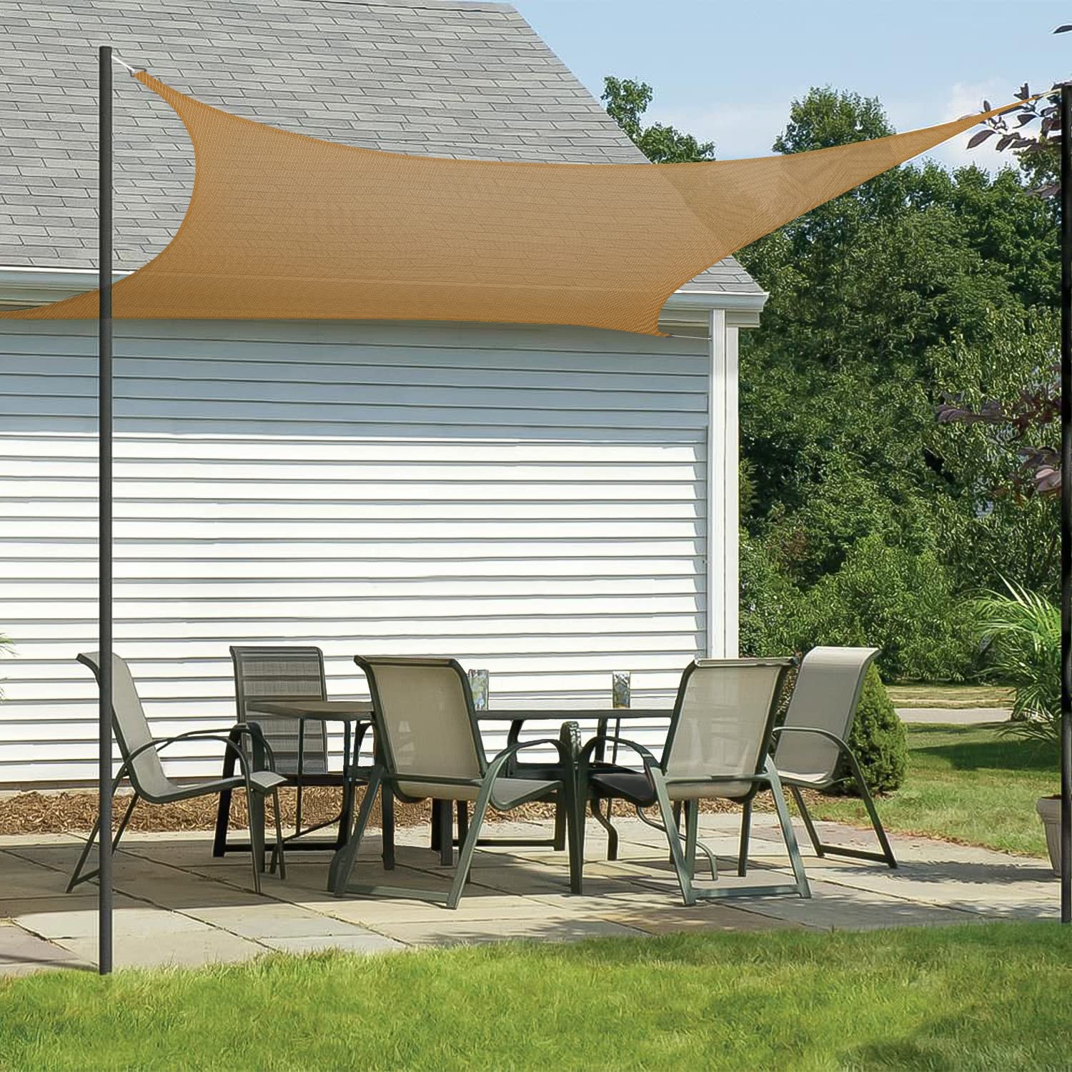 HIPPO Shade Sail 9.5FTX16.5FT 150 GSM Sun Shade 80-85% UV Block for Canopy Cover, Outdoor Patio, Garden, Pergola, Balcony Tent (Beige-Black)