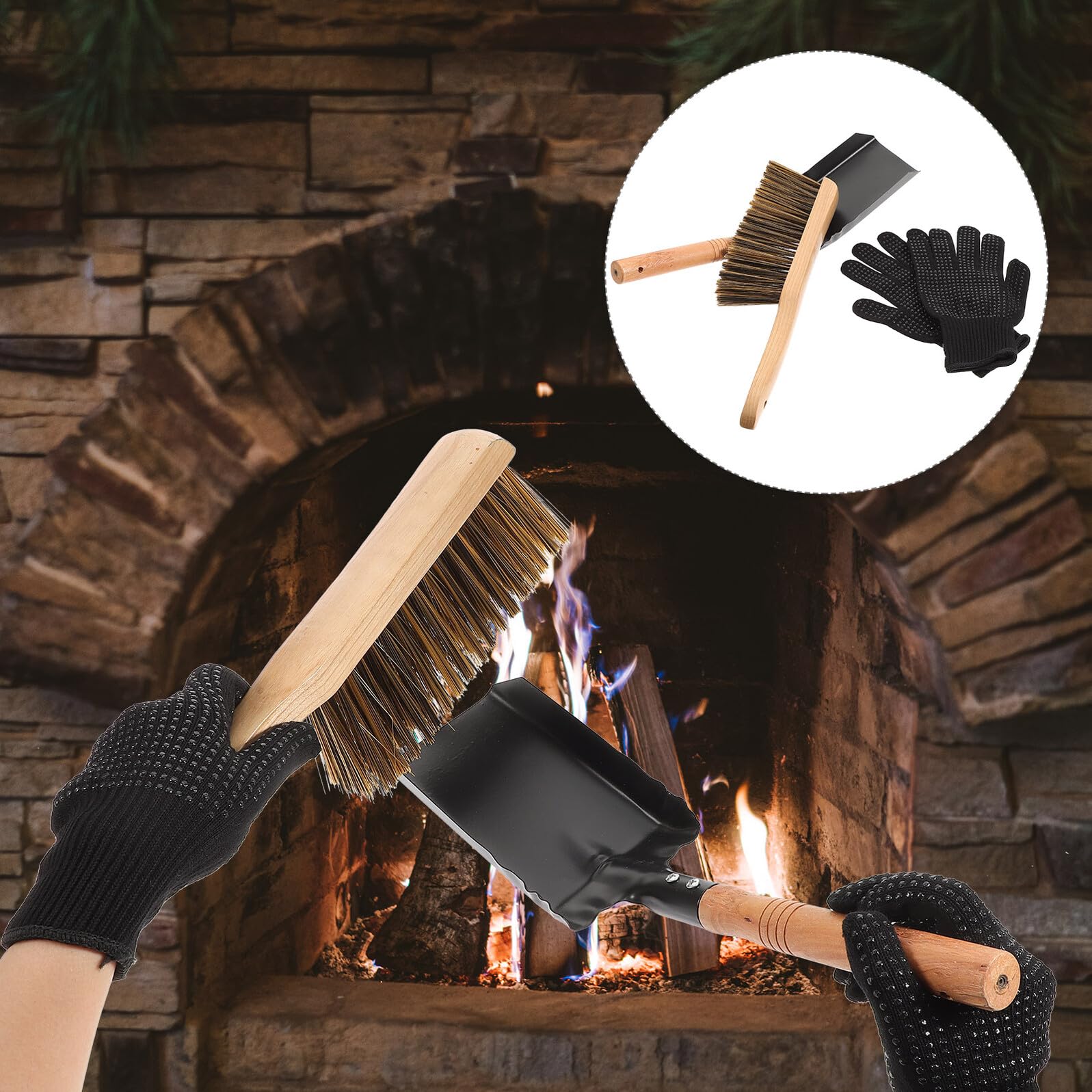 Kit per Pulizia del Focolare Pala per Cenere Pala per Stufa Realizzata in Legno e Ferro Resistente per Uso Prolungato Comoda da Riporre e Trasportare