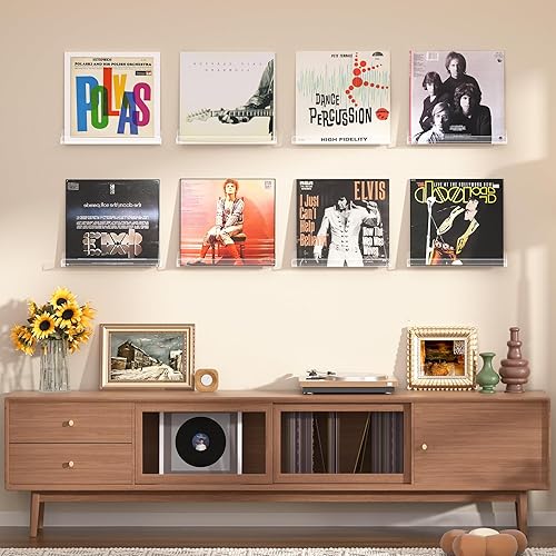 Miniatura 2 de upsimples Paquete de 8 estantes de montaje en pared para discos de vinilo, soporte de vinilo de 12 pulgadas para almacenamiento y exhibición de