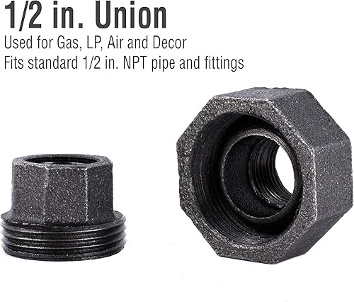 Miniatura 3 de Pipe Decor - Juego de 4 accesorios de tubería de hierro maleable industrial de unión de 12 pulgada por Pipe Decor, componentes de tubería para mesas