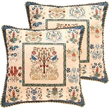 patdrea Designer Vintage Folk Velvet Throw Pillow Cover 18x18 inches,Blue Quaint Wild Blooming Floral Pattern,Decorative Square Pillowcases Cushion for Bed Living Room Outdoor Car,Pack of 2