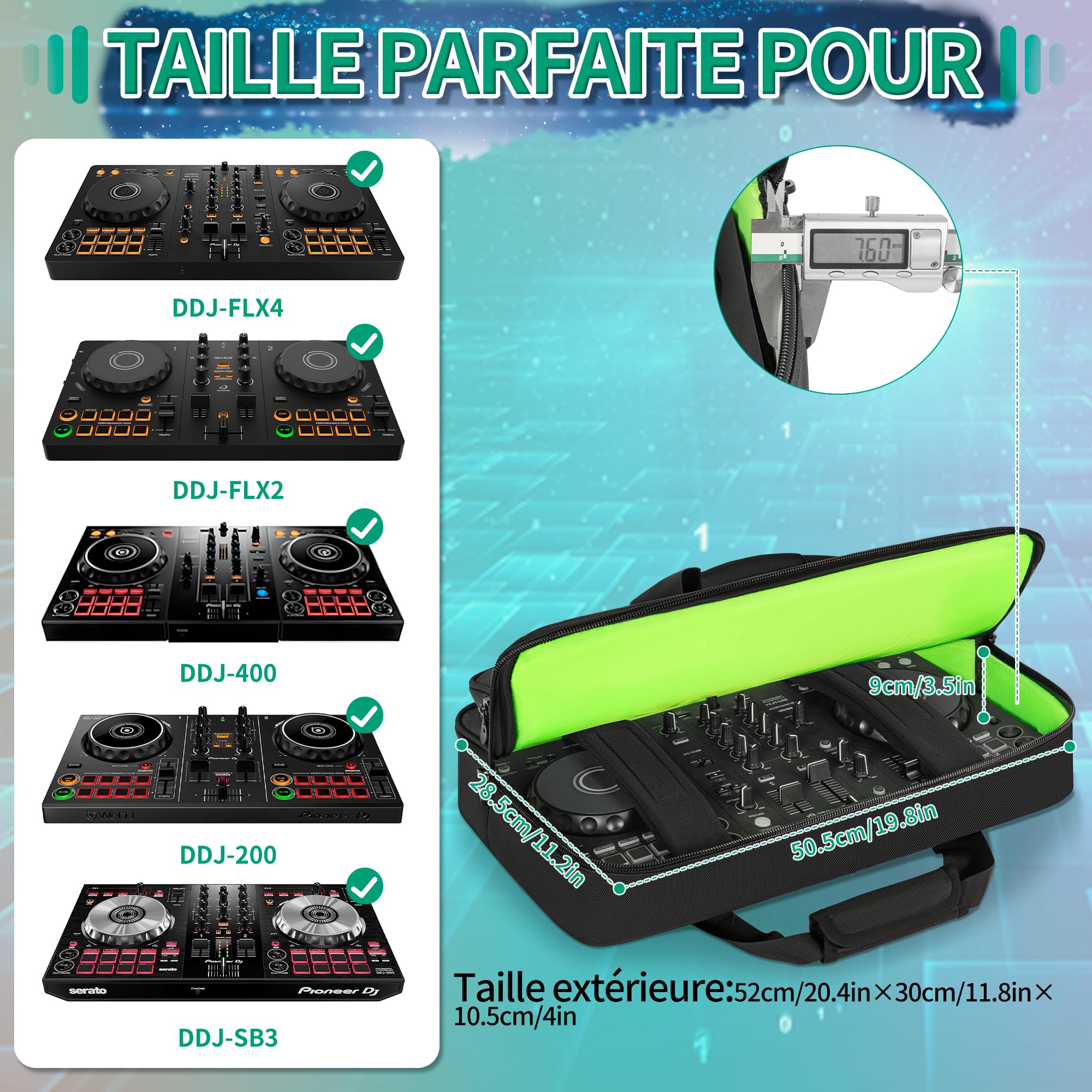 OUUTMEE Sac Contrôleur DJ, Sac de Transport pour Contrôleur DJ, Housse de Protection DJ avec Bandoulières, Compatible avec Pioneer DDJ 200, DDJ 400, FLX4, DDJ-SB2 3. (52 X 30 X 10CM)