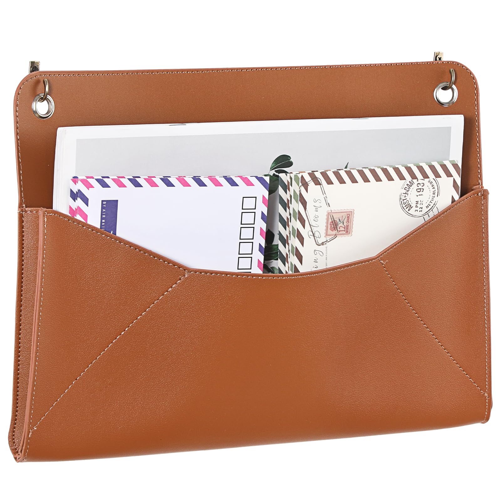 OGANAZI PU Leather Mail Holder File Organizer Wall Mount, Brown, 34*24.5cm