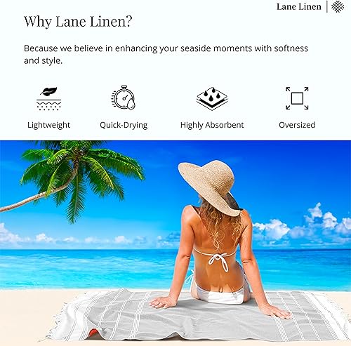 Miniatura 4 de LANE LINEN Toallas de playa turcas de gran tamaño, juego de 6, prelavadas, no se encogen, toalla de viaje de secado rápido, elegante toalla de playa