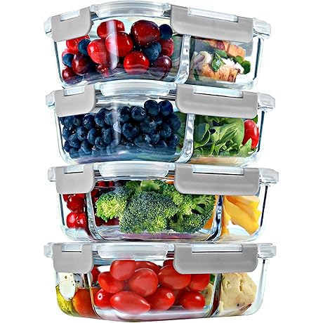 FIT Strong & Healthy 2 & 3 Compartment Glass Meal Prep Containers