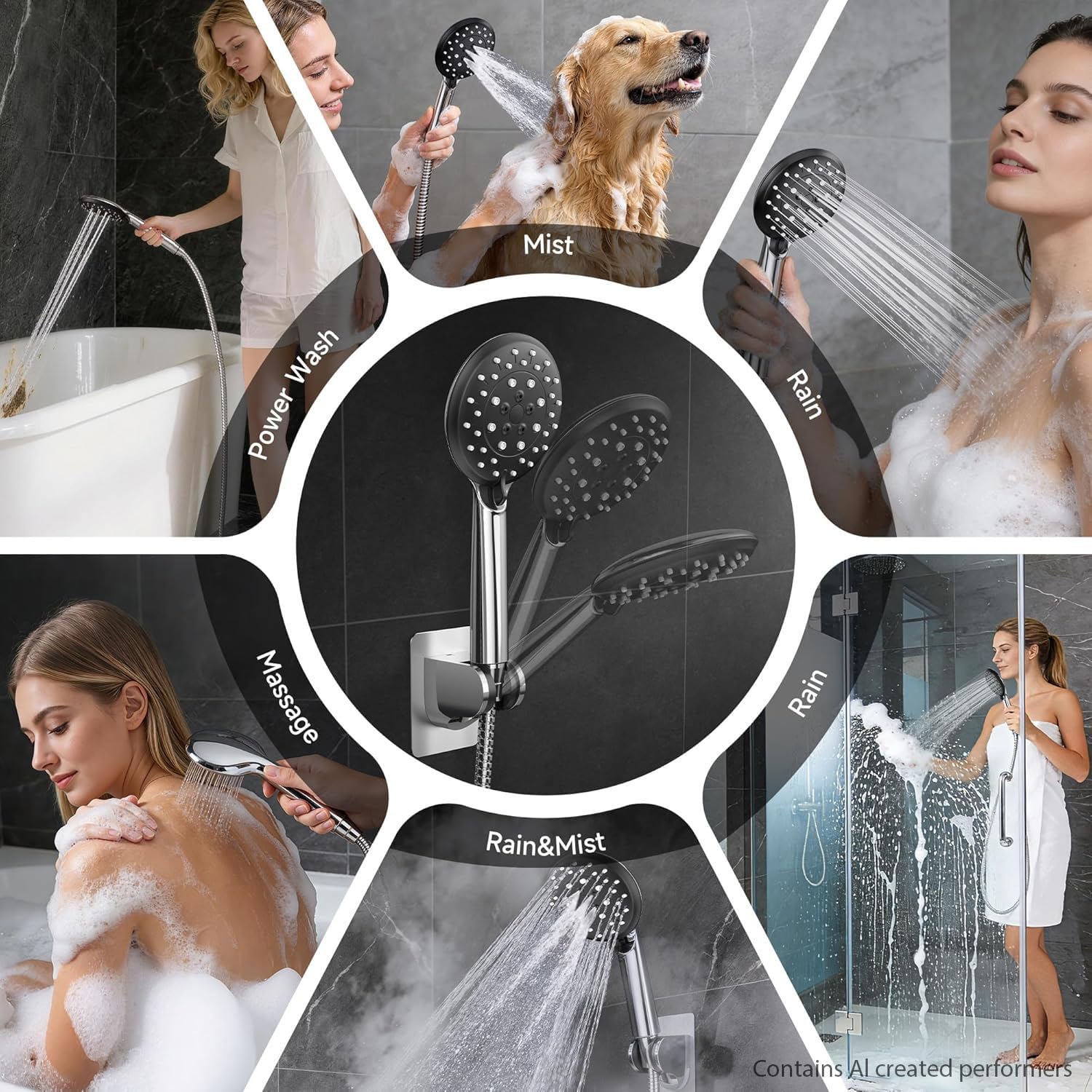 Veken High Pressure Shower Head - Handheld & Rainfall -3