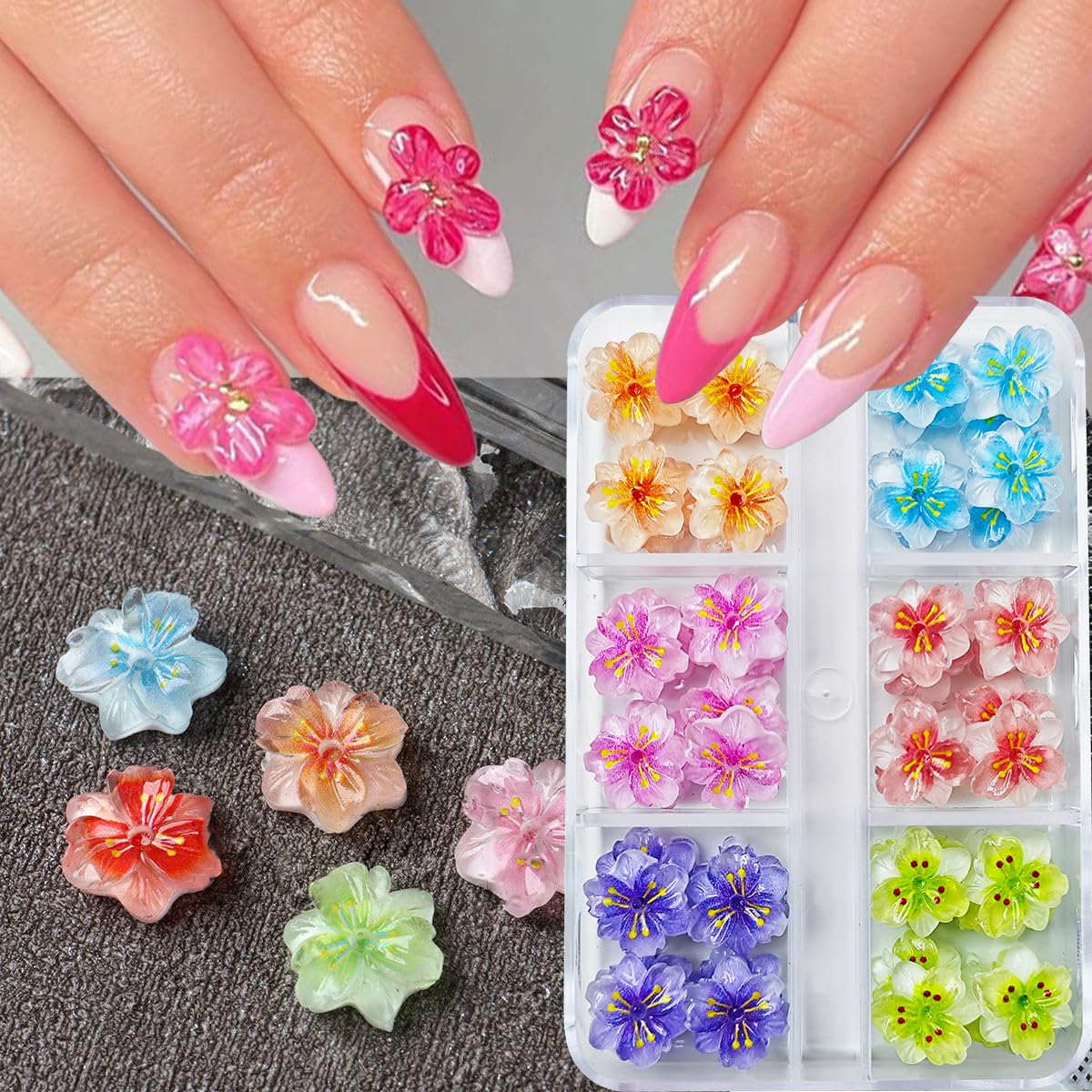 500St 3D Nagel Charms Set In Weiß & Rosa – Mit Schleifen, Herzen, Blumen & Perlen Aus Harz – Inkl. Pinzette & Werkzeug Für DIY Nail Art