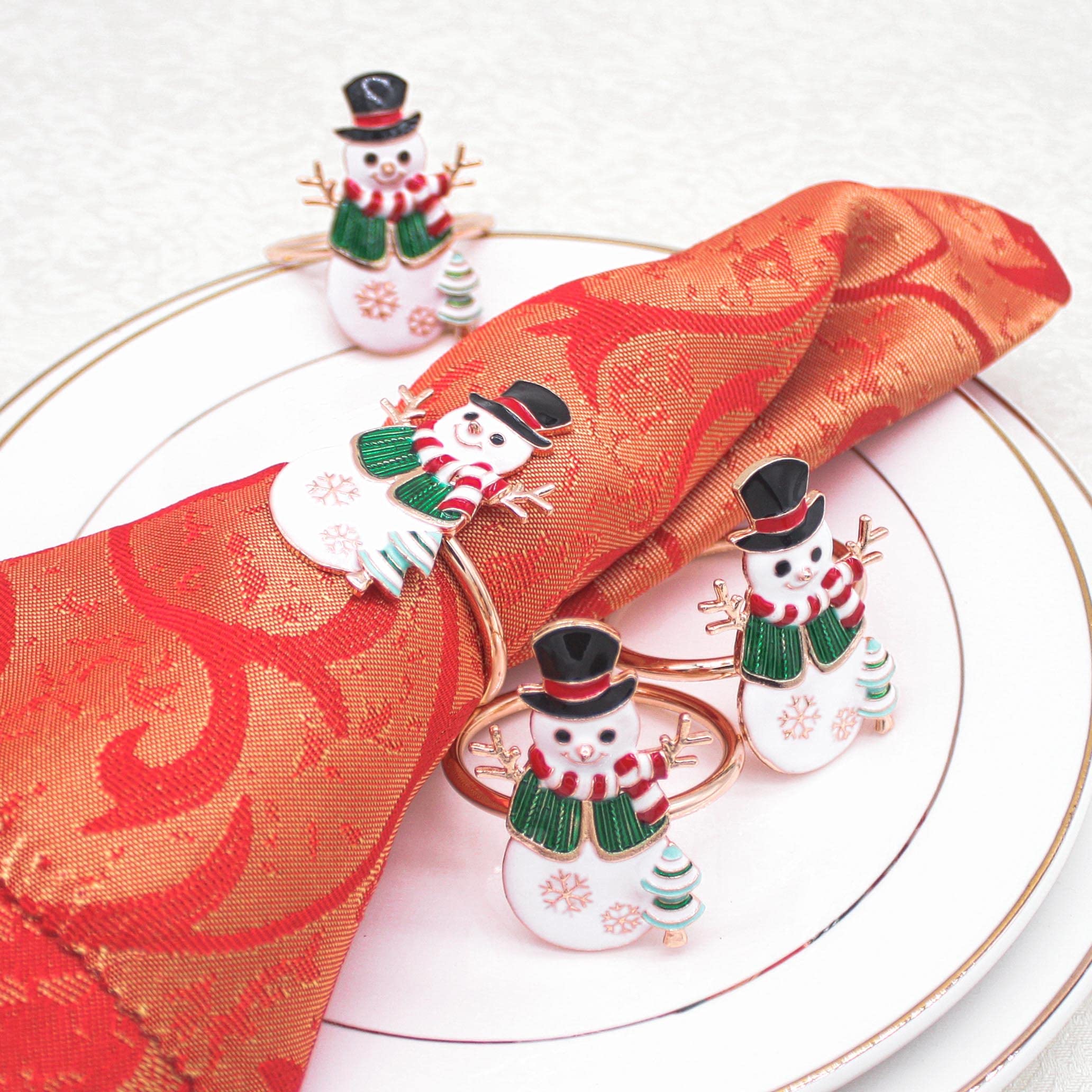 XIADUNAI Christmas Napkin Rings Set of 4, Metal Snowman Napkin Holder Rings Serviette Napkin Buckle for Christmas Holiday Party Dinner Wedding Banquet Winter Dining Table Setting Decor
