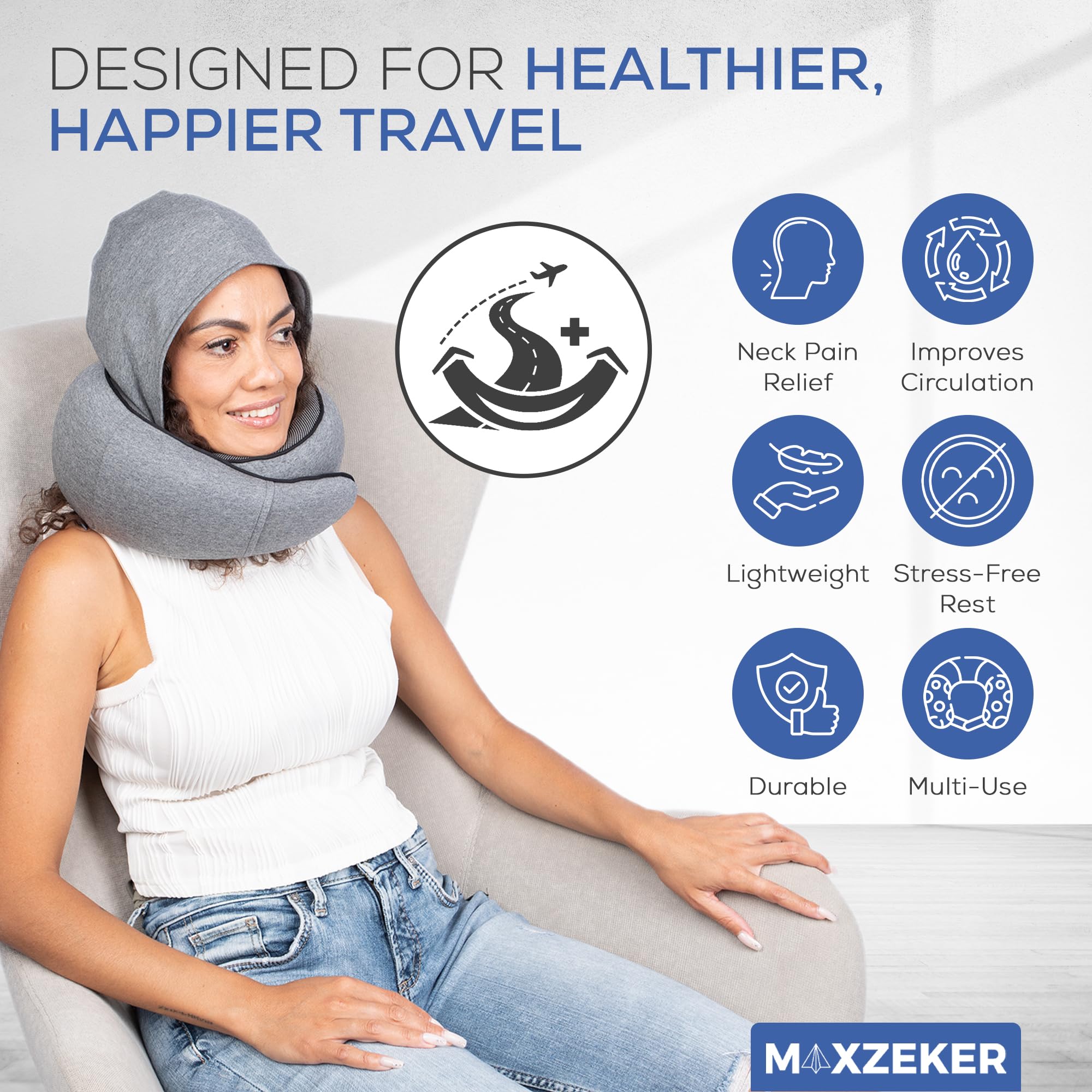 Almohada de avión para un vuelo largo – Almohada de viaje de espuma viscoelástica. Funda lavable, cómoda y transpirable. Bolsa de transporte. Almohadas de cuello de viaje para aviones, lo 4