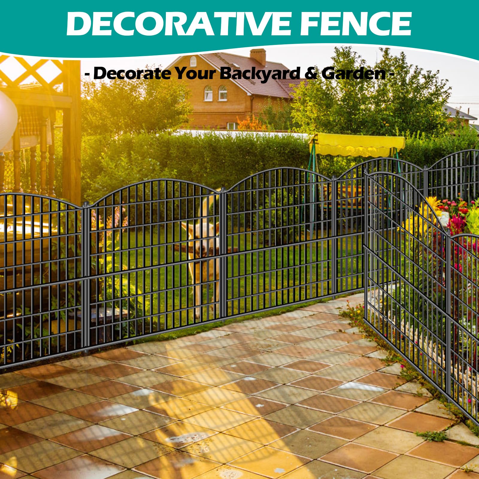 ULIOK Recinzione decorativa da giardino, 5 pannelli senza scavo, 81,3 cm (H) x 3,9 m (L) Barriera per animali per patio, pali per animali da giardino, recinto temporaneo per cani conigli, per cortile