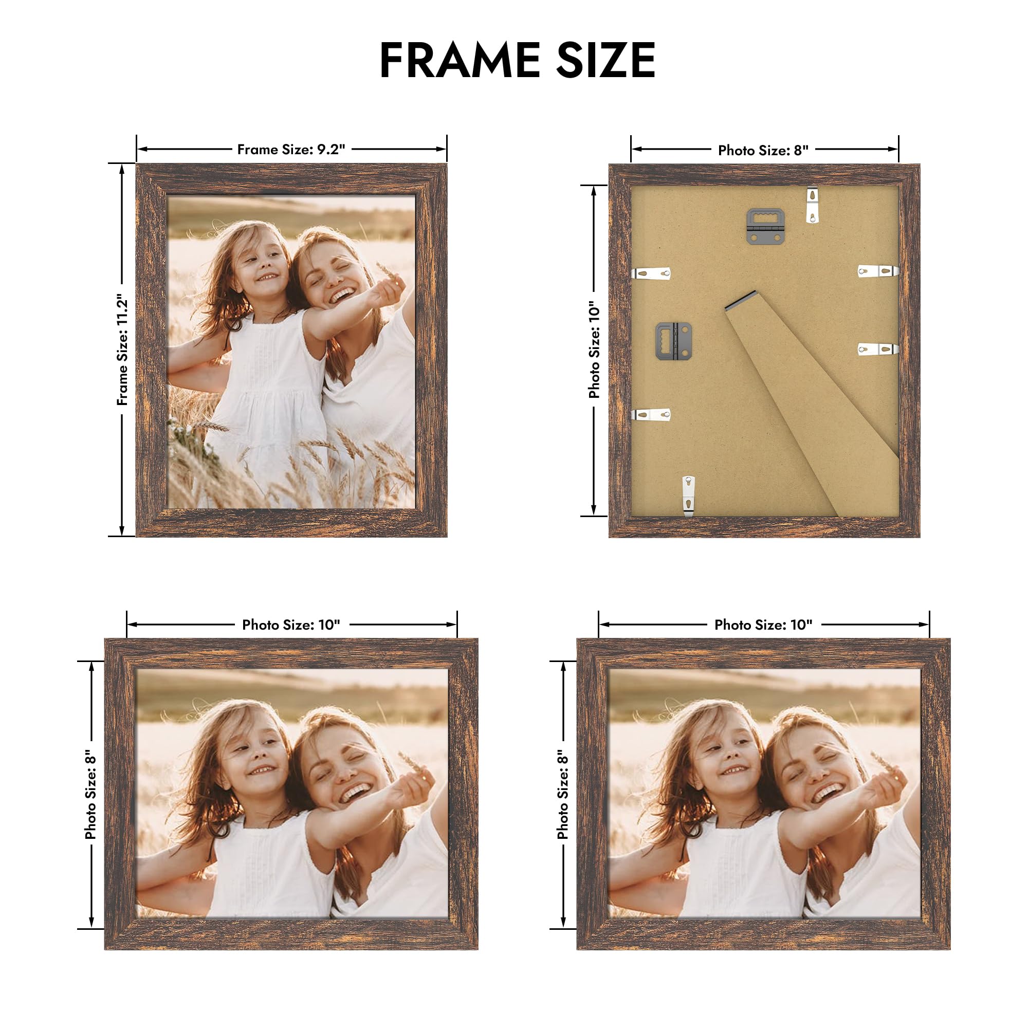 8x10 Picture Frame with Real Glass Wood Frame (Rustic Brown, 1 Pack) T52182