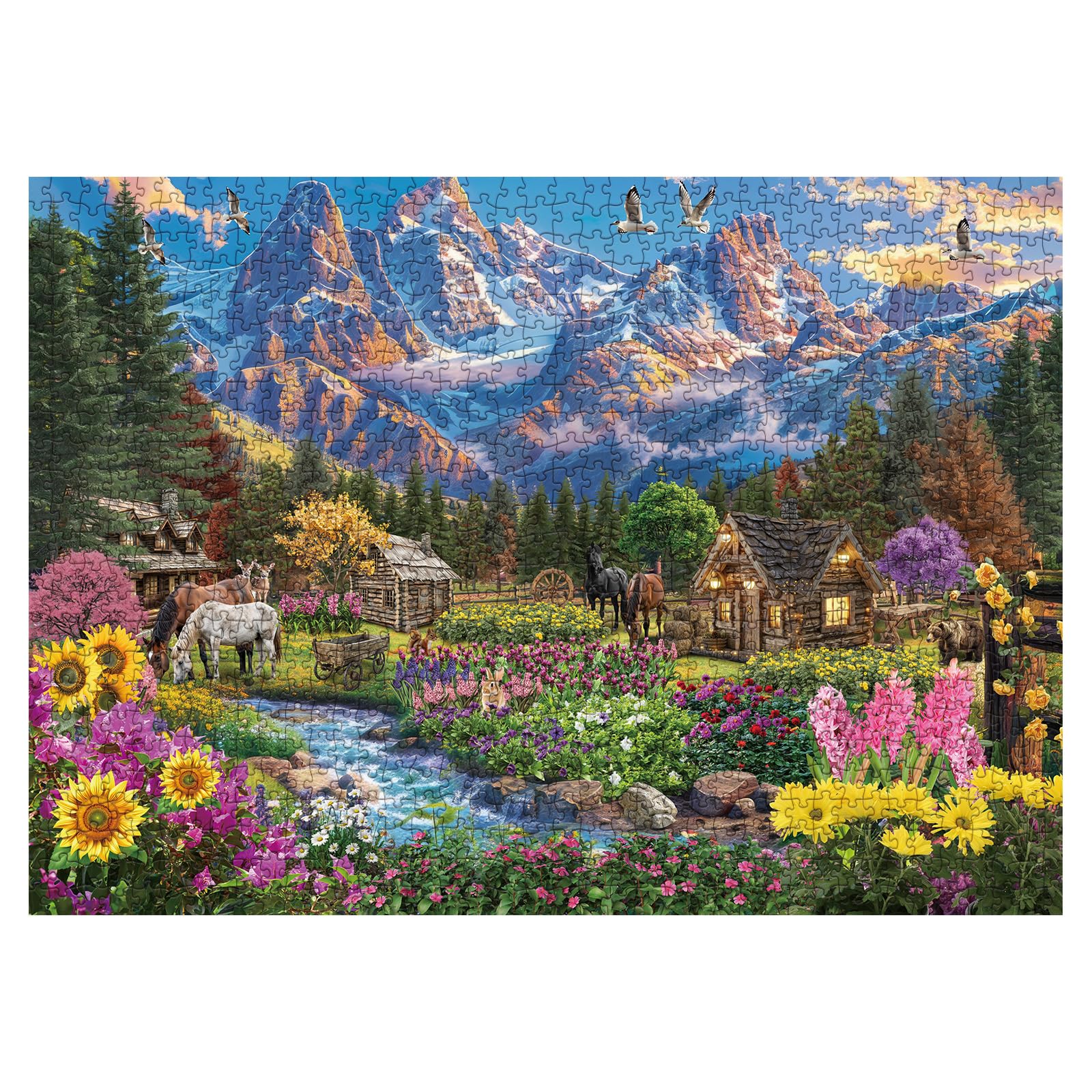 Pretty Scenic Nature Landscape Jigsaw Puzzle 1000 Piece for Adult, Beautiful Sunflower Colorful Flower Jigsaw Puzzles, Funny Horse Aesthetic Plant Puzzle - Image 2