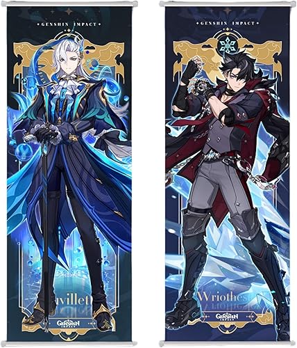 Miniatura 1 de Neuvillette Wriothesley Póster Genshin Impacto Colgante Pintura Pergamino Dibujos Animados Decoración de Pared