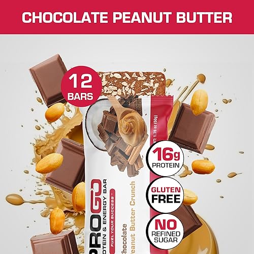 Miniatura 6 de ProGo Barritas energéticas de proteínas, chocolate y mantequilla de maní, paquete de 12 unidades, 0.73 onzas de proteína, sin gluten, endulzadas con