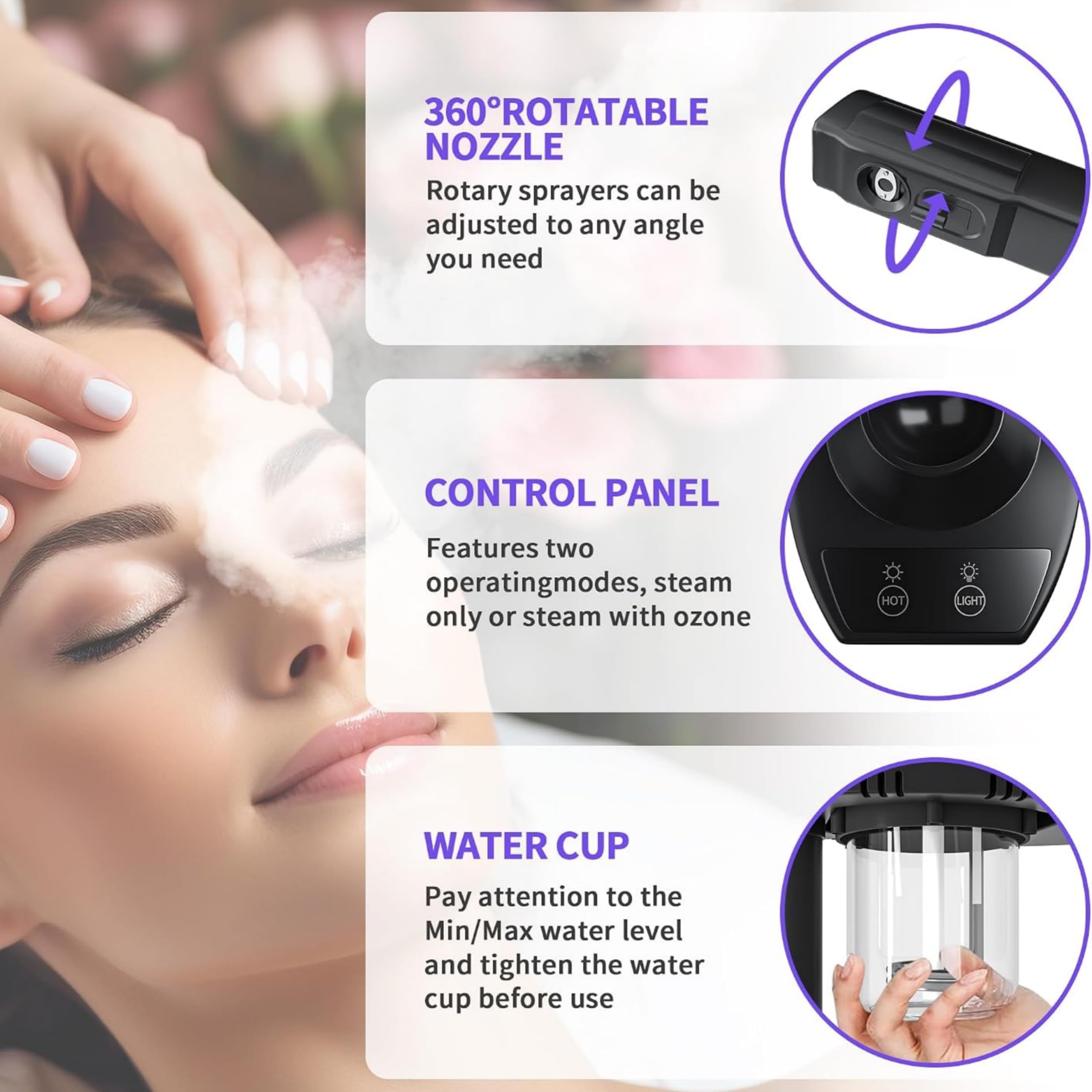 Professional Facial Steamer with Ozone and Magnifying Lamp, Black