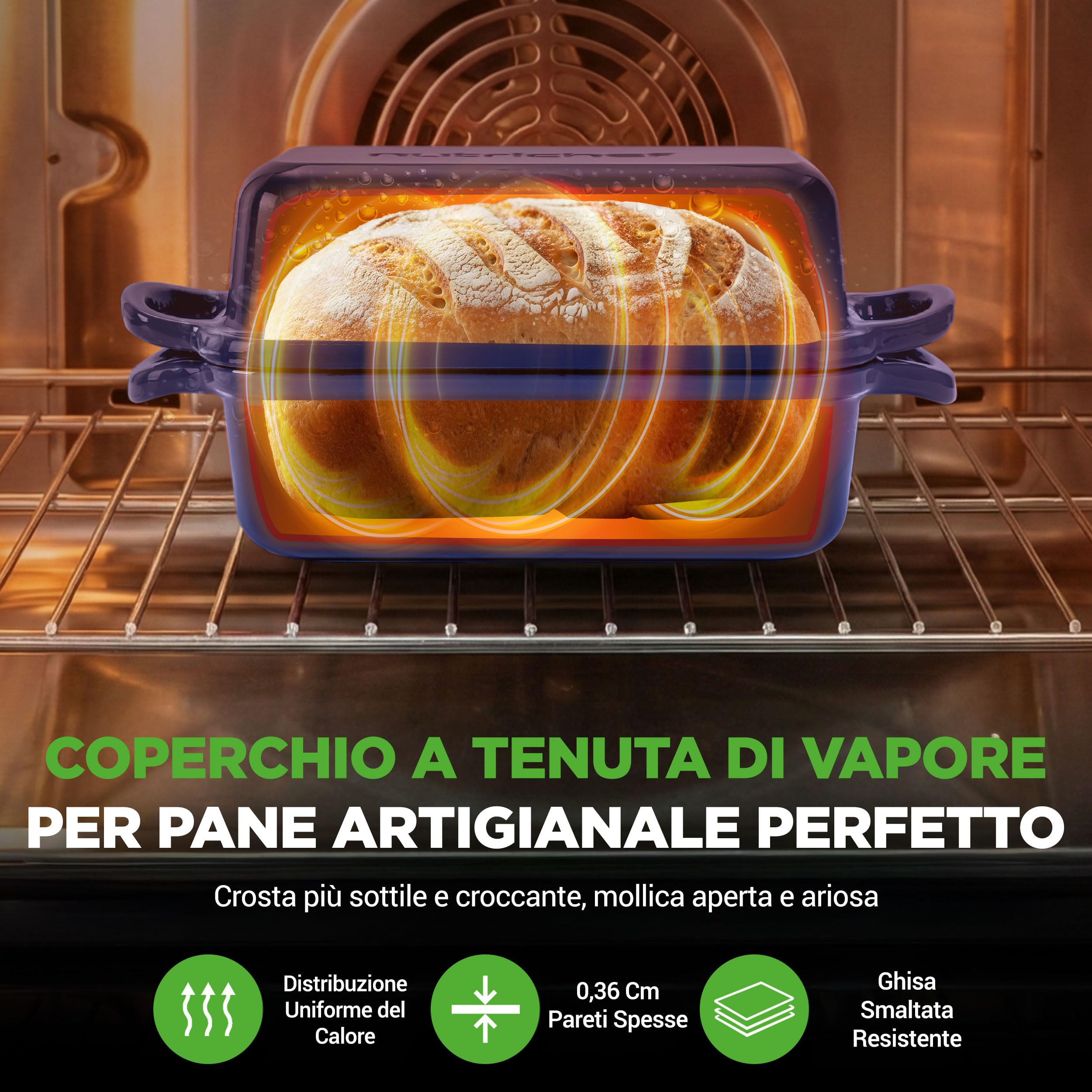NutriChef Teglia per Pane in Cassetta 23x13 cm in Ghisa Smaltata con Coperchio, Stampo Pane in Cassetta Antiaderente per Cosce di Pollo, Spezzatino di Manzo e Lasagna, Blu