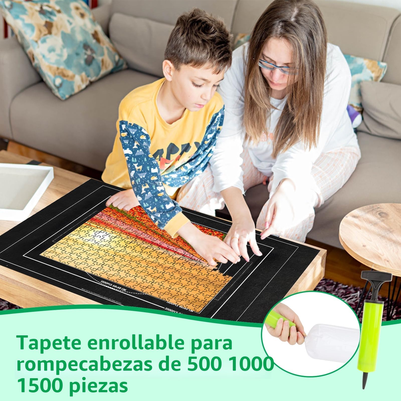 Tapete Puzzle 1500 Piezas, Alfombra Puzzle 1500 1000 500 Pezzi, Portátil Fieltro Estera de Rompecabezas,116x66cm, Tapiz Puzzle Enrollable, Negro
