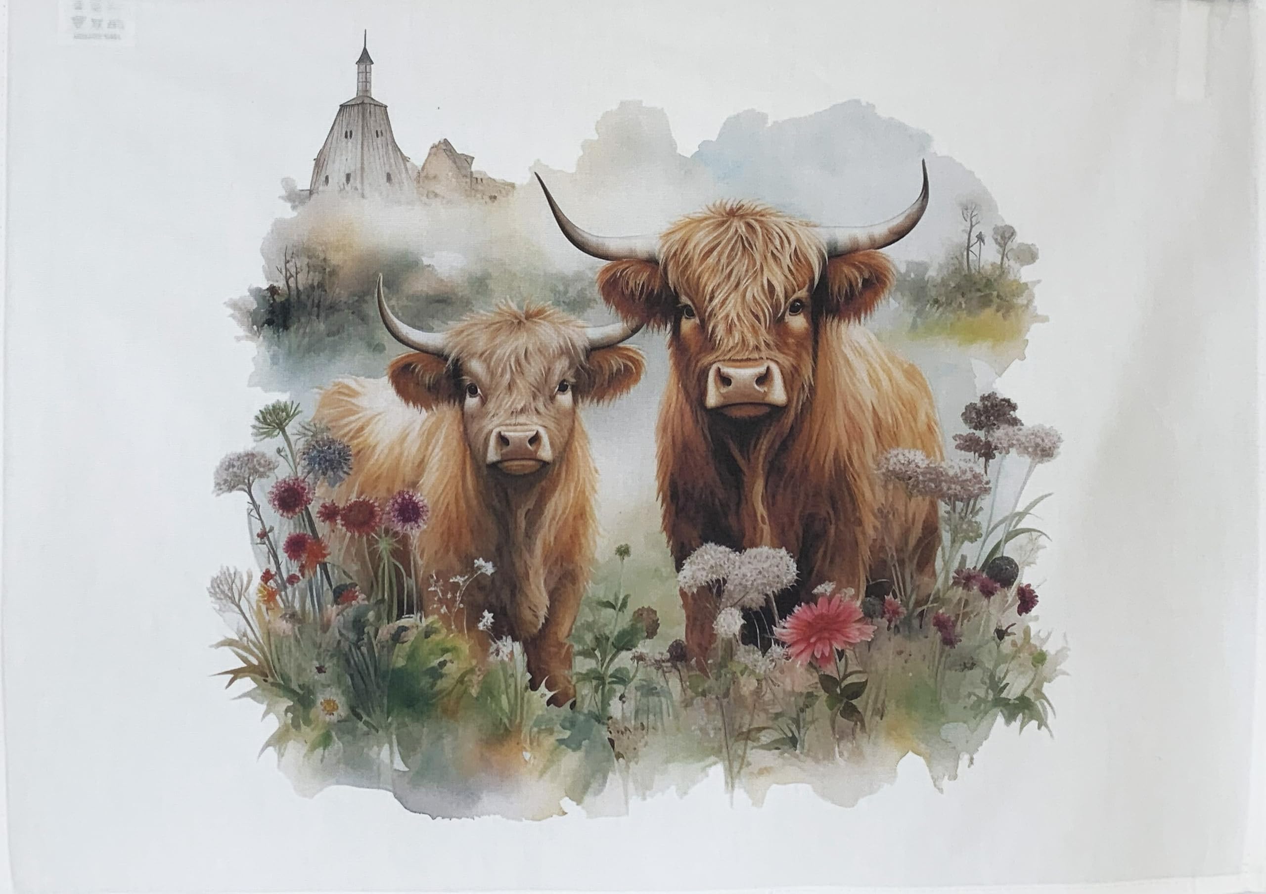 Half A Donkey White The Highland Cows Large Cotton Tea Towel